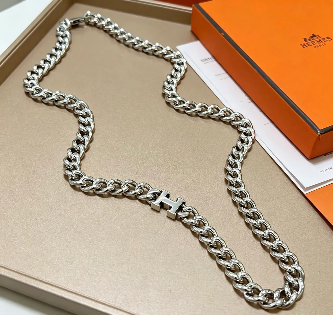 Hermès Collier H Silver Curb-Link Necklace