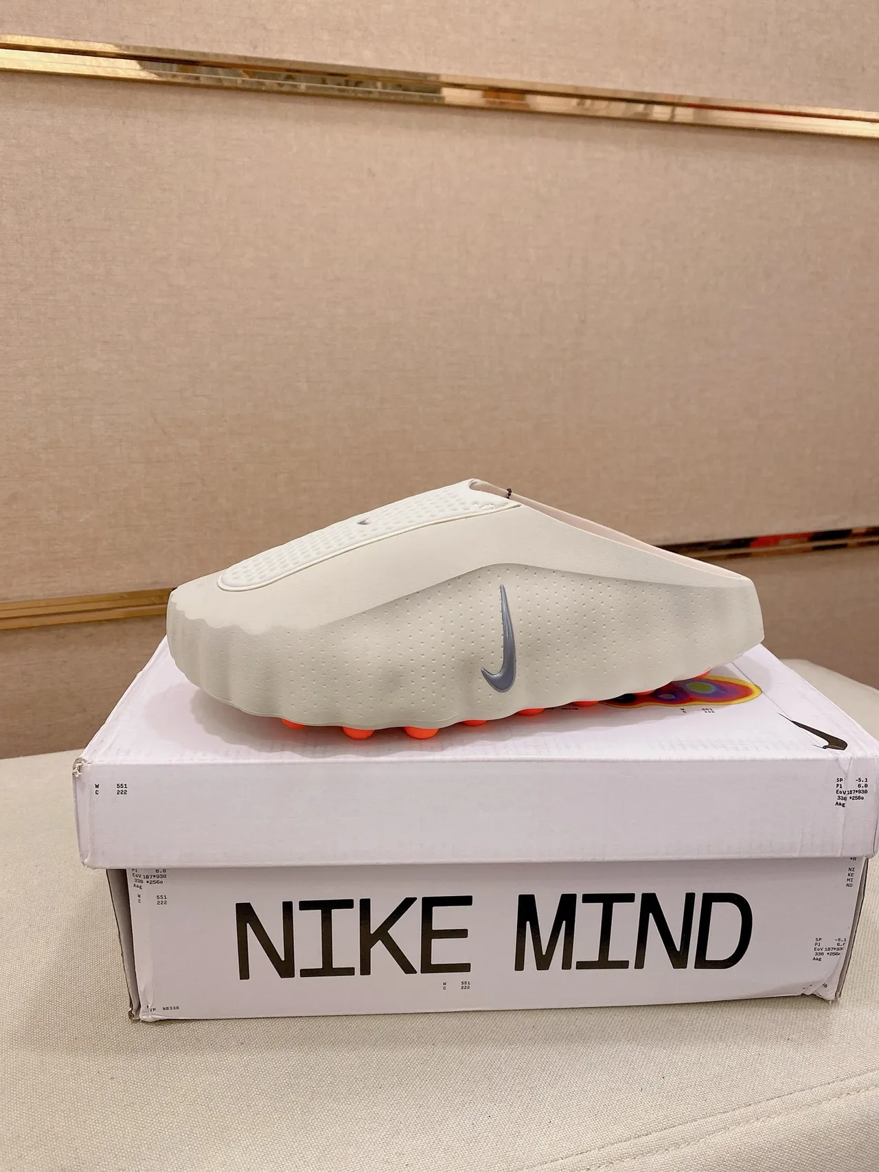 Nike Mind Orange White Molded Wavy Sole Perforated Strap Upper Slippers