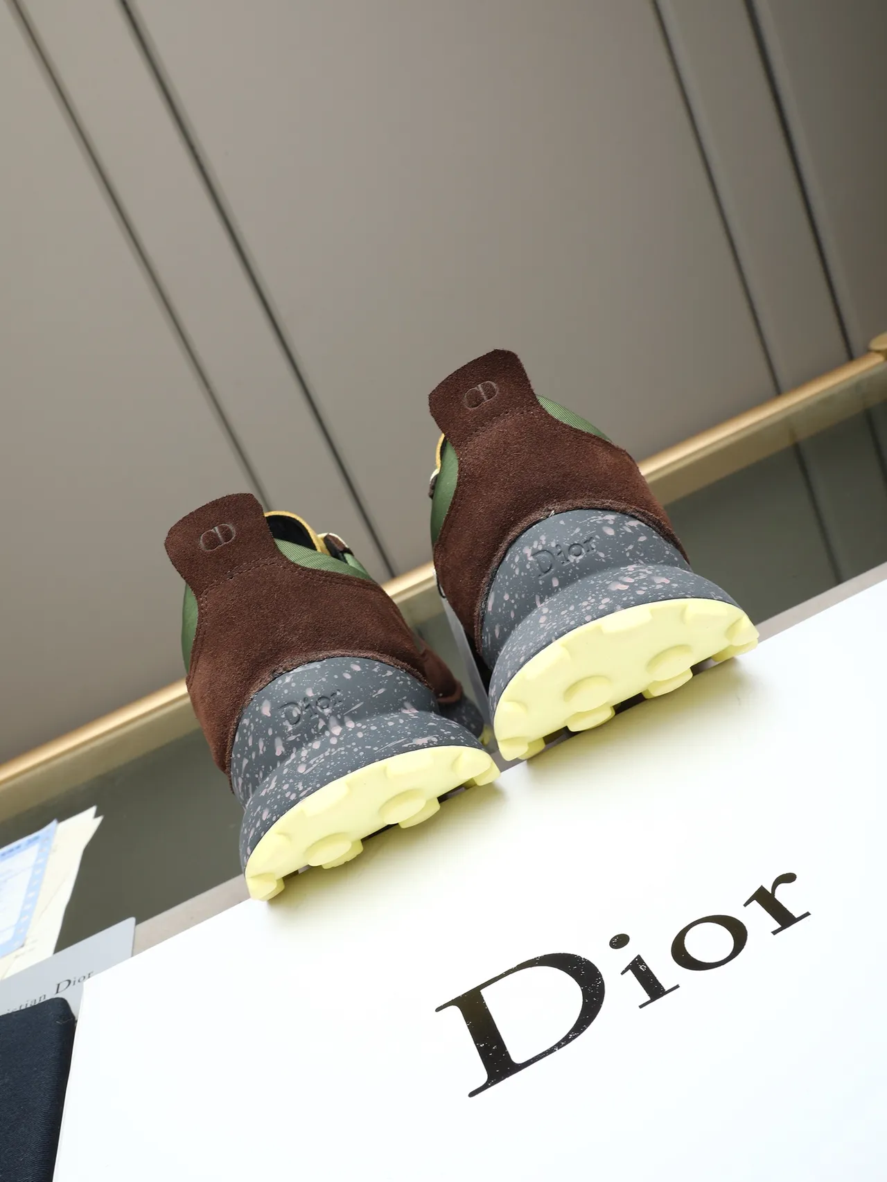 Dior Brown Green Multi-Material Upper Embroidered Logo Panel Lifestyle Sneakers