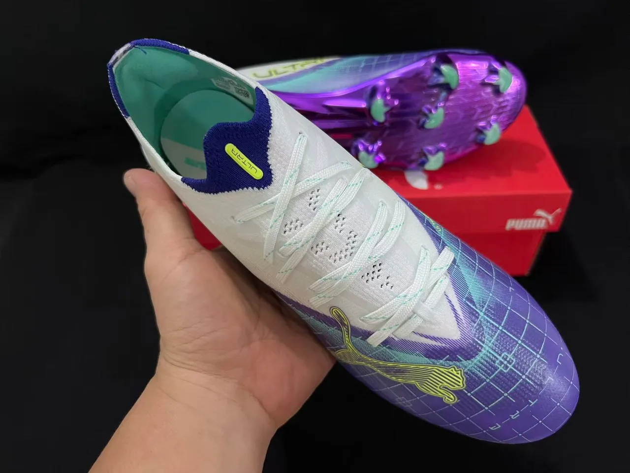 Puma Nitro Purple White Low-Cut Knit Upper Gradient Firm-Ground Soccer Shoes