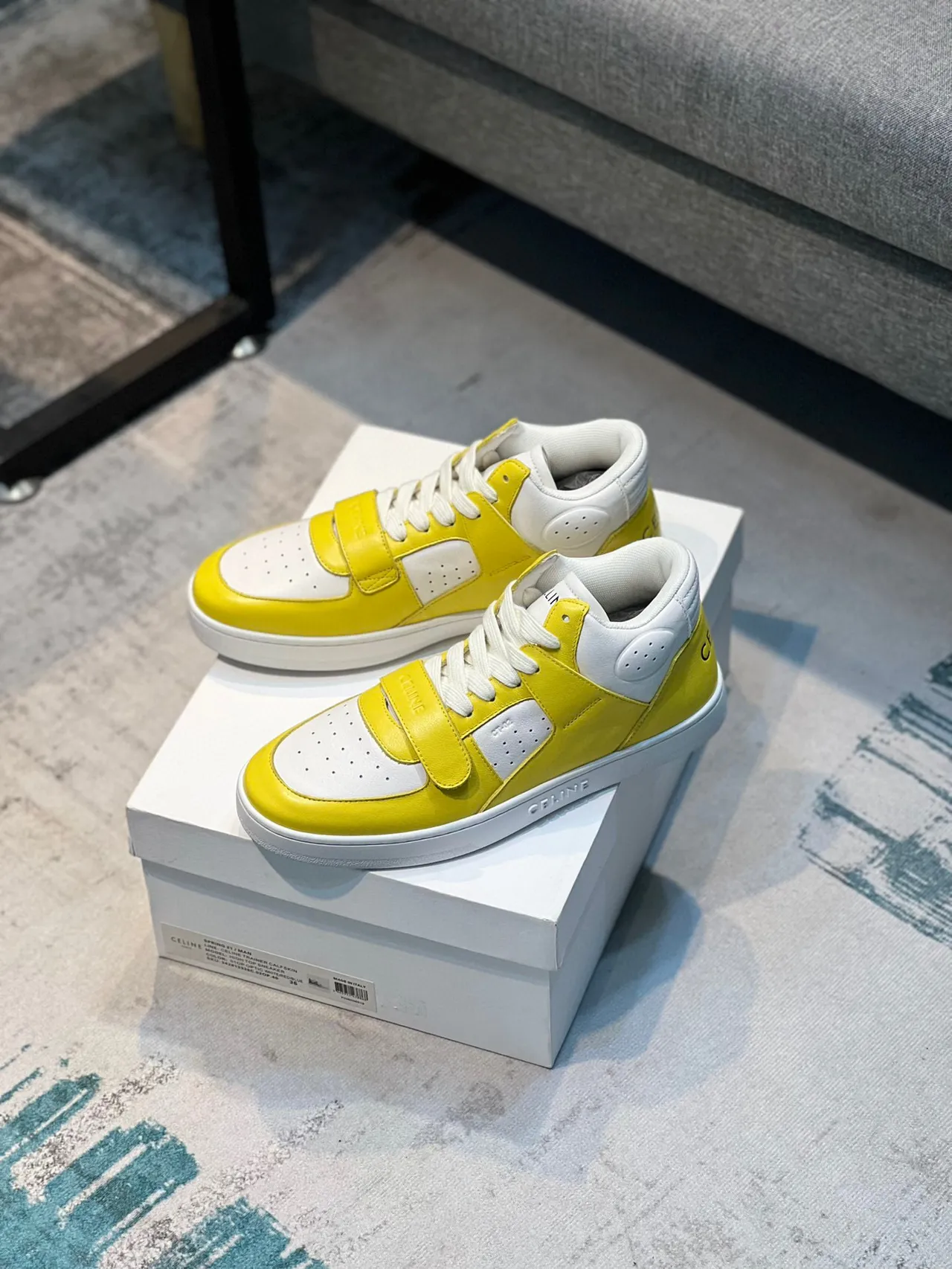 Celine CT-01 Yellow and White Leather High-Top Lifestyle Sneaker