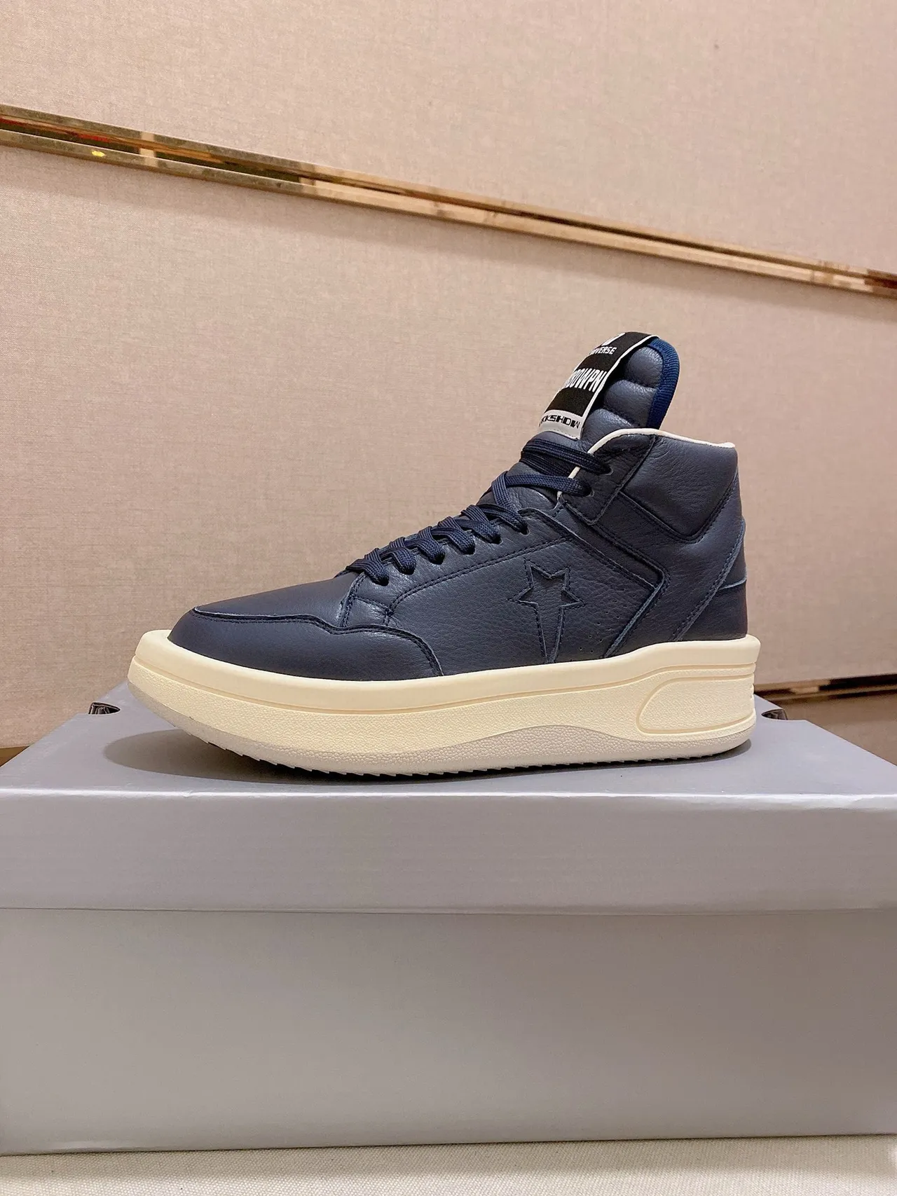 Converse Navy Beige High-Top Leather Upper Lifestyle Sneakers