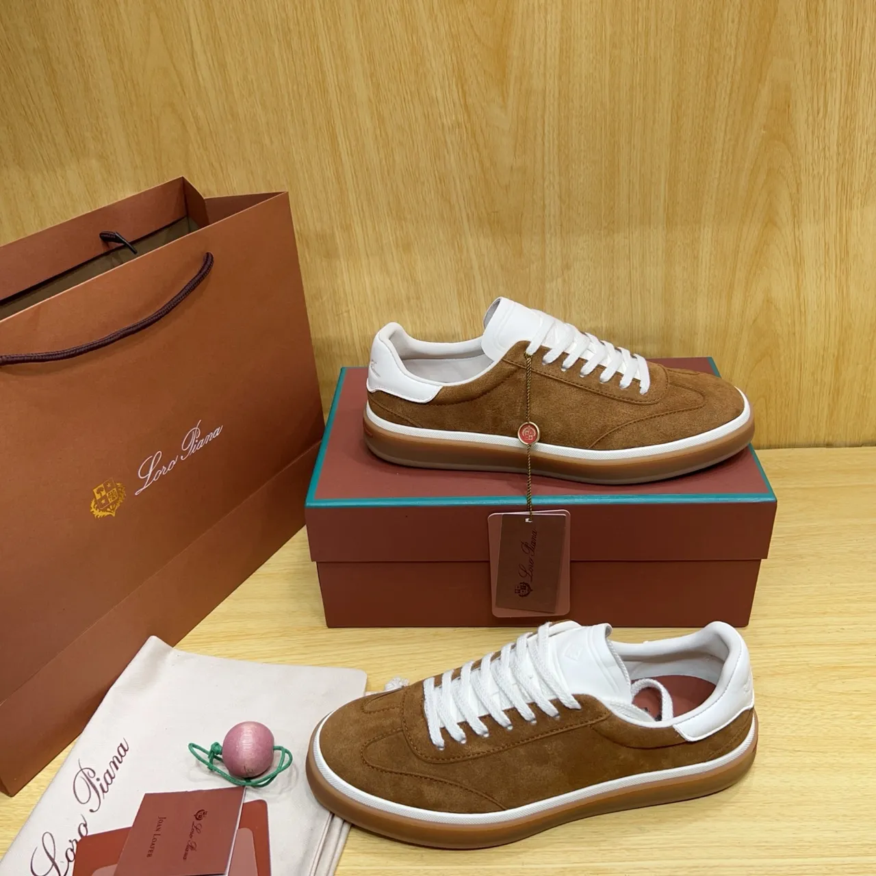 Loro Piana Brown Suede White Collar Lifestyle Sneaker