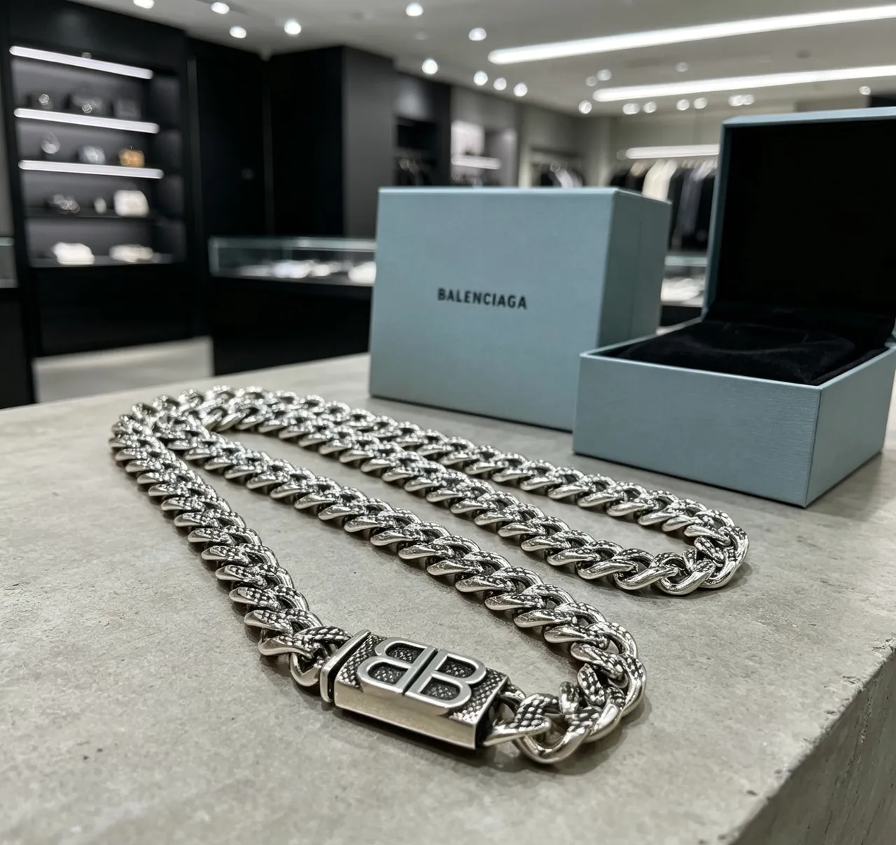 Balenciaga BB Chain Silver-Toned Textured Curb-Link Necklace