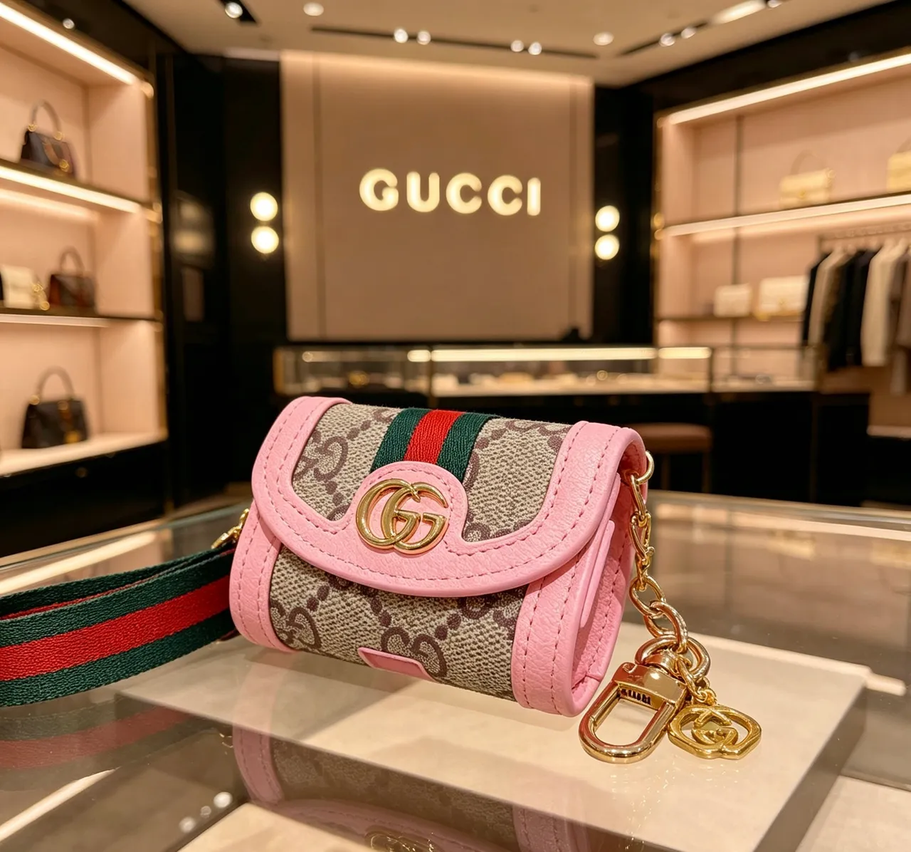 Gucci Ophidia Pink Beige Flap-Top Monogram Canvas Crossbody Bag