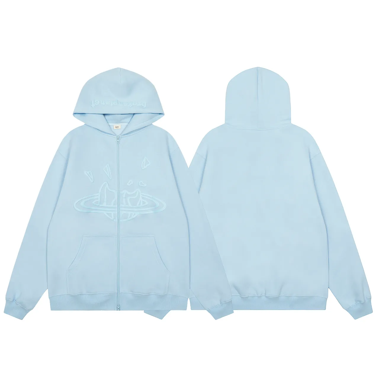 Broken Planet Oversized Light Blue Zip-Front Hoodie and Wide-Leg Sweatpants Tracksuit