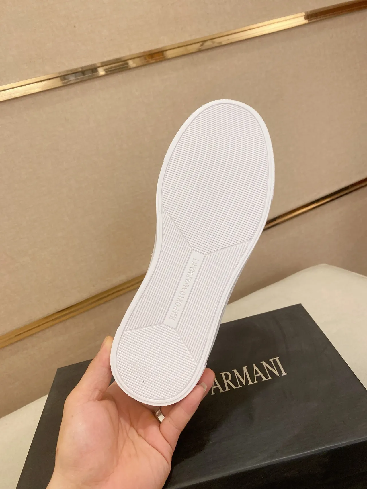 Emporio Armani Gray White Leather Upper Embossed Eagle Logo Sneakers