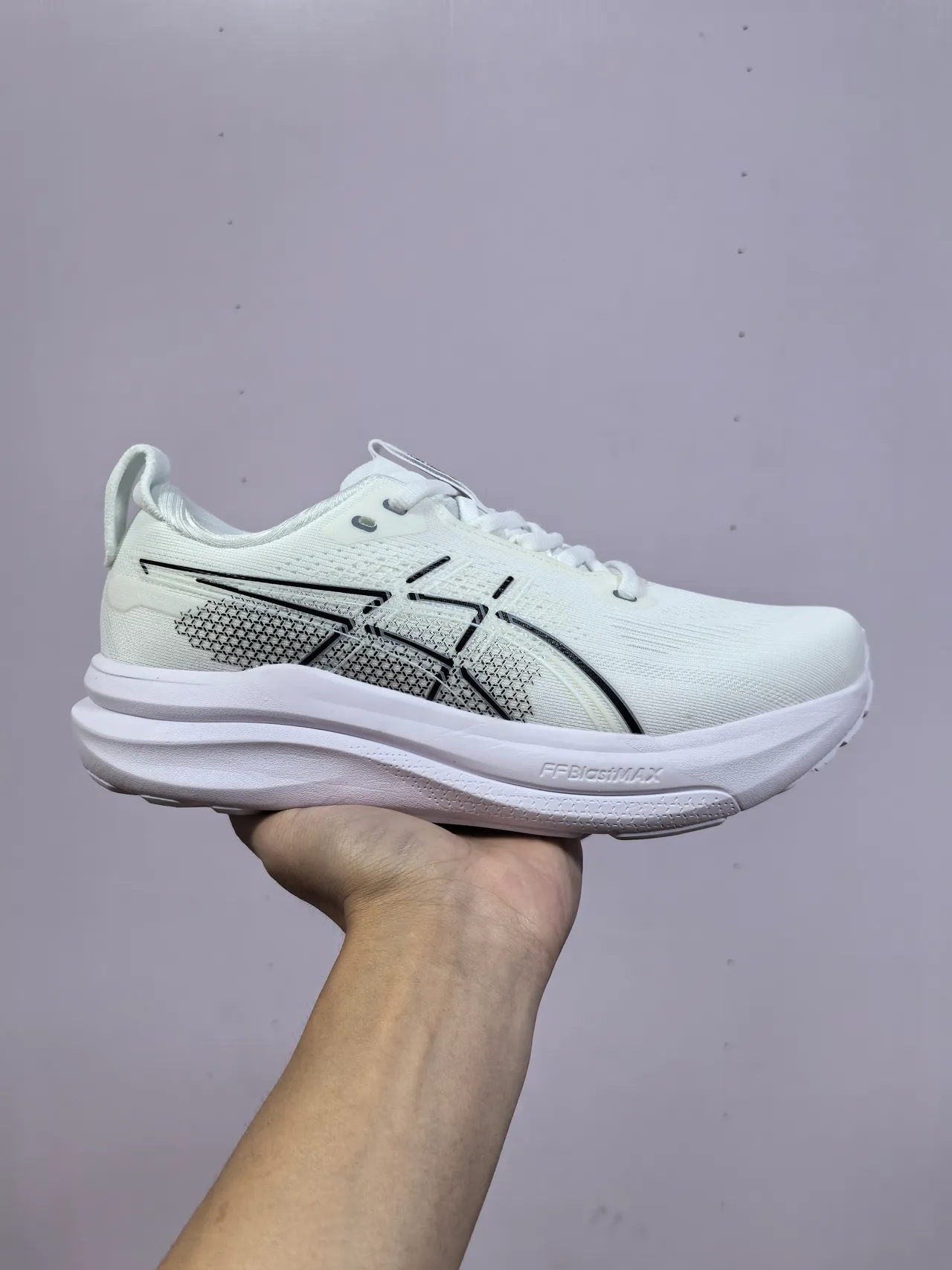 ASICS White Black Engineered Mesh Upper Tiger Stripe Logo Running Shoes