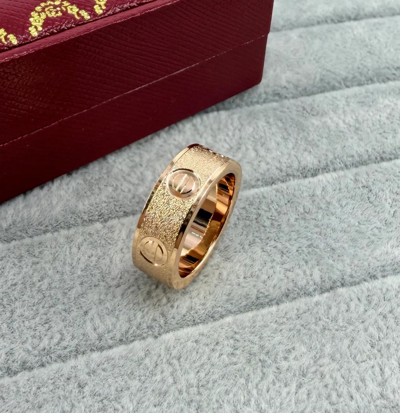 Cartier Love Ring Wide Band Textured Center Screw Motif Ring