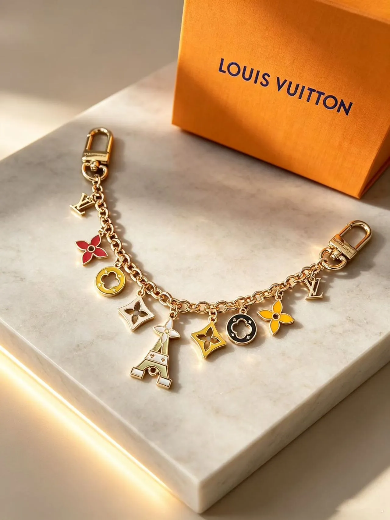 Louis Vuitton Charms Multicolor Gold Enamel-Charmed Silver-Tone Metal Bracelet