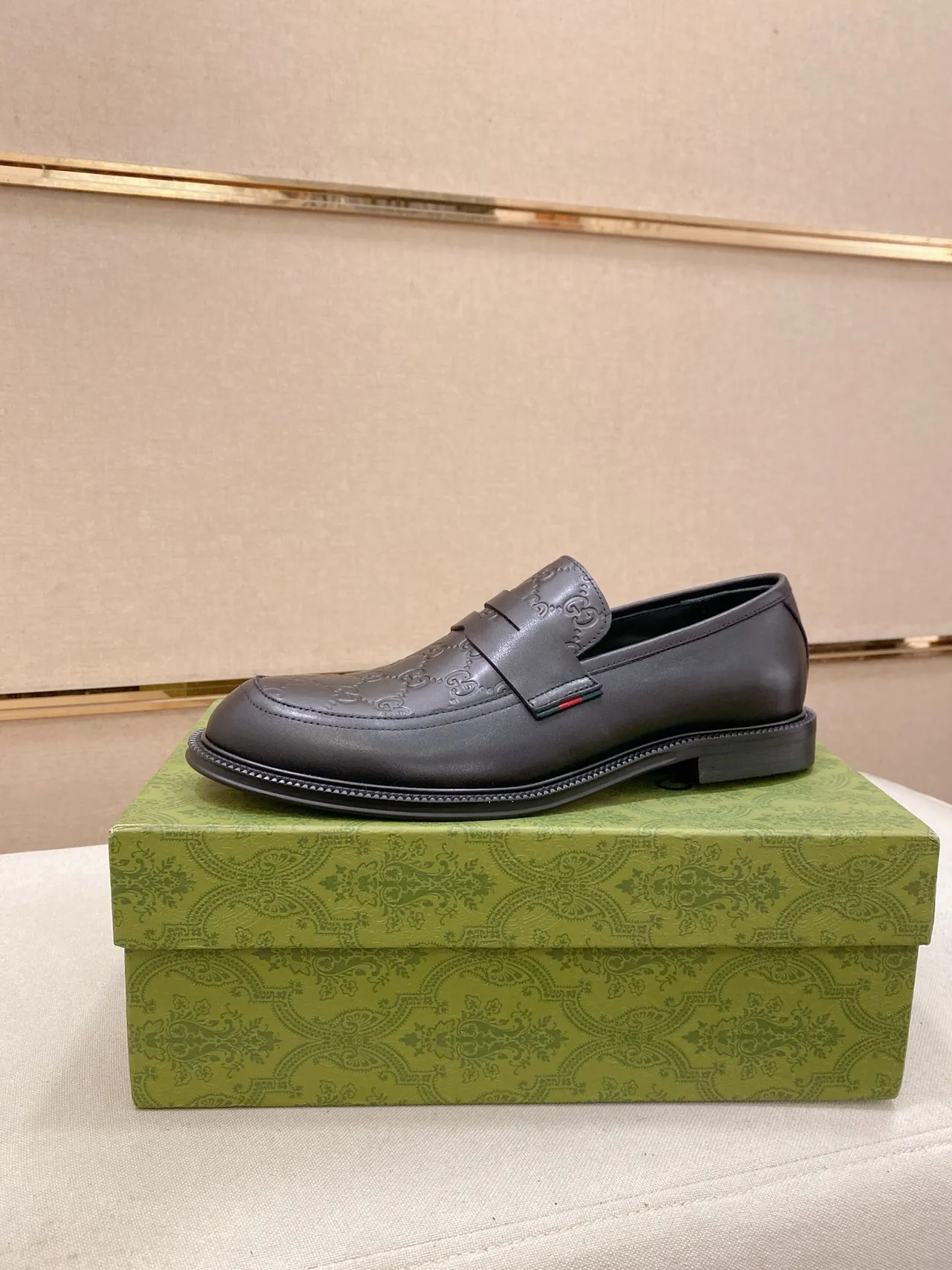 Gucci GG Marmont Loafer Black Leather Web-Trimmed Loafers