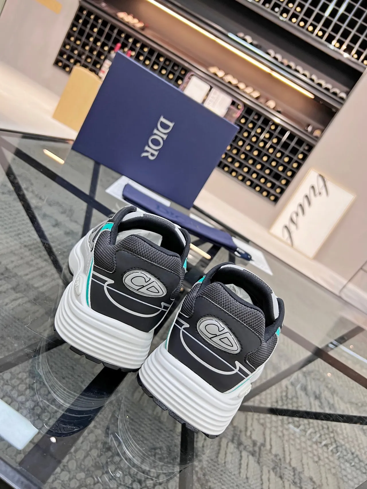 Dior B23 Black Blue Sole Layered Mesh And Synthetic Overlays Chunky Sneakers