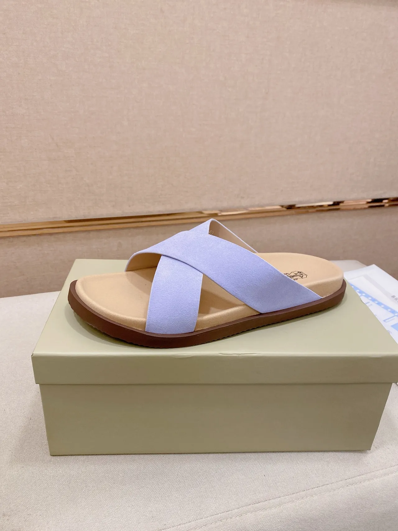 Brunello Cucinelli Crisscross Strap Flat Slide Casual Sandals