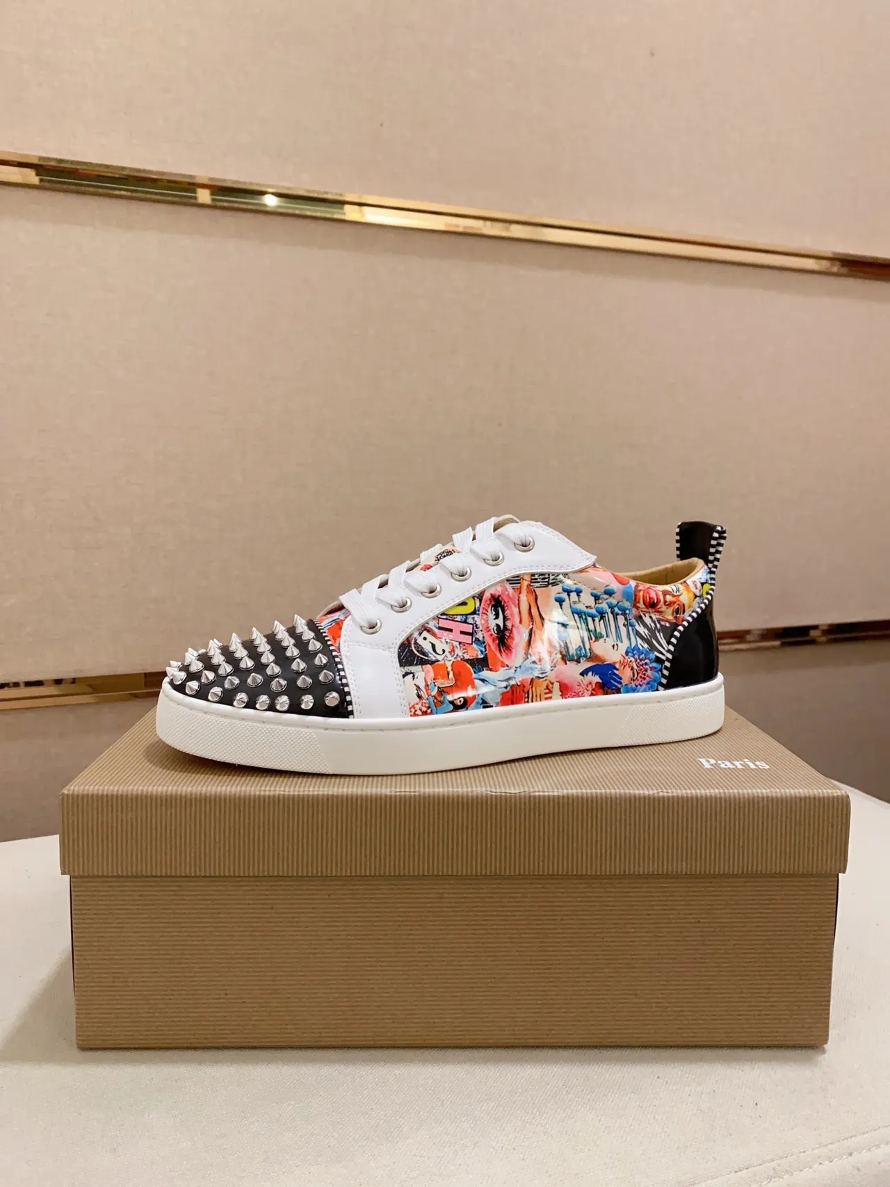 Christian Louboutin Multicolor White Studded Toe Cap Pop-Art Print Upper Lifestyle Sneakers