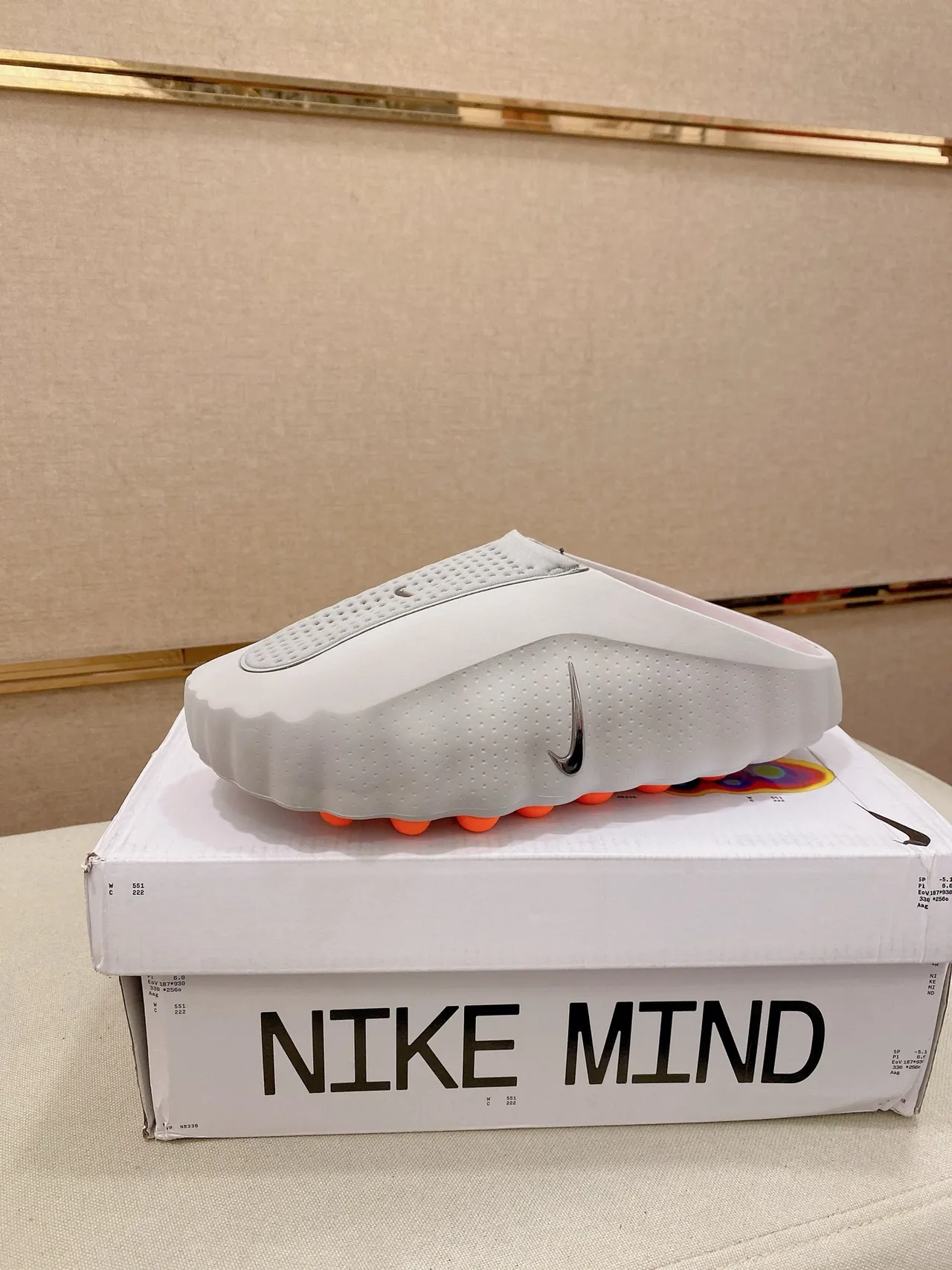 Nike Mind Orange White Molded Wavy Sole Perforated Strap Upper Slippers