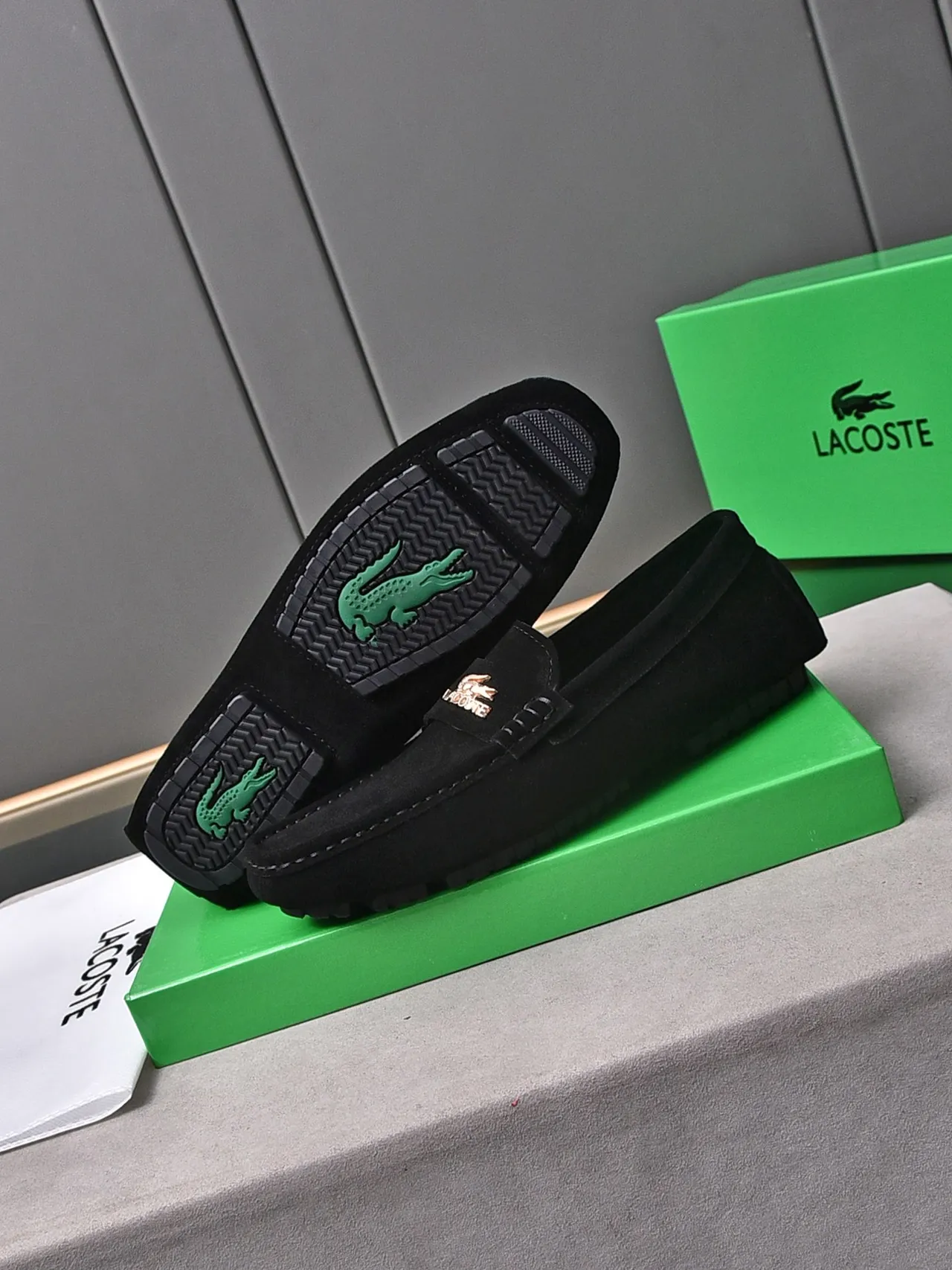 Lacoste Loafer Black Gold Suede Upper Penny Strap Loafer