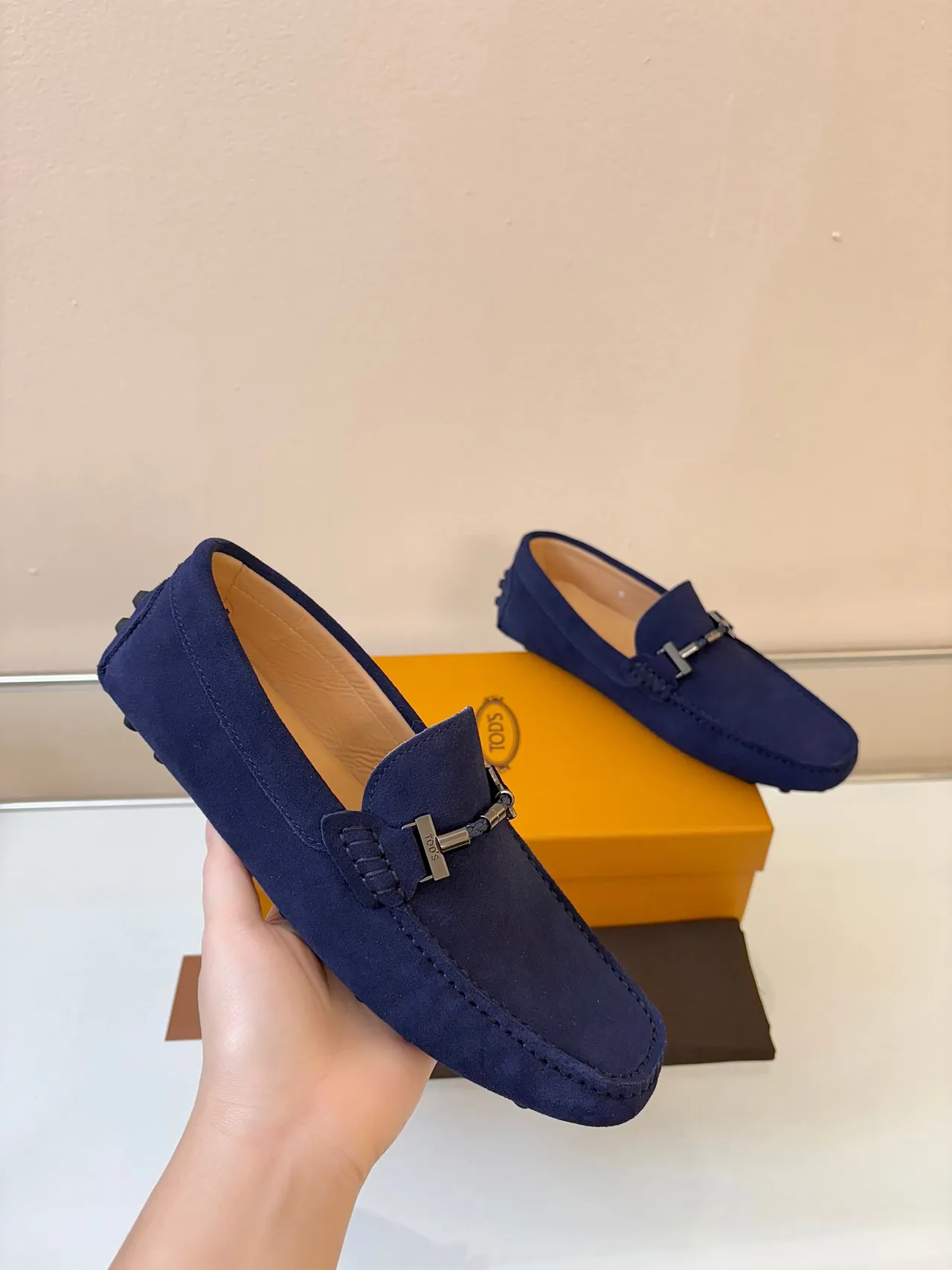Tod's Gommino Navy Beige Suede Upper Horsebit Buckle Loafer