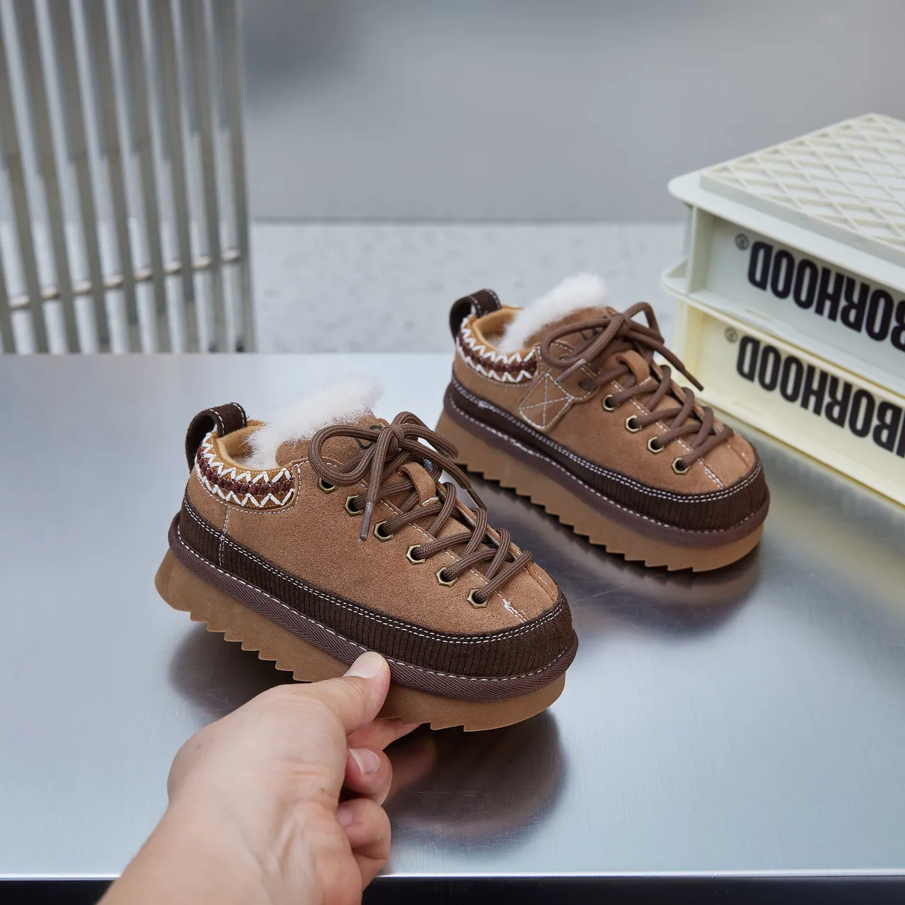 Brown Beige Platform Sole Plush Lined Snow Boots