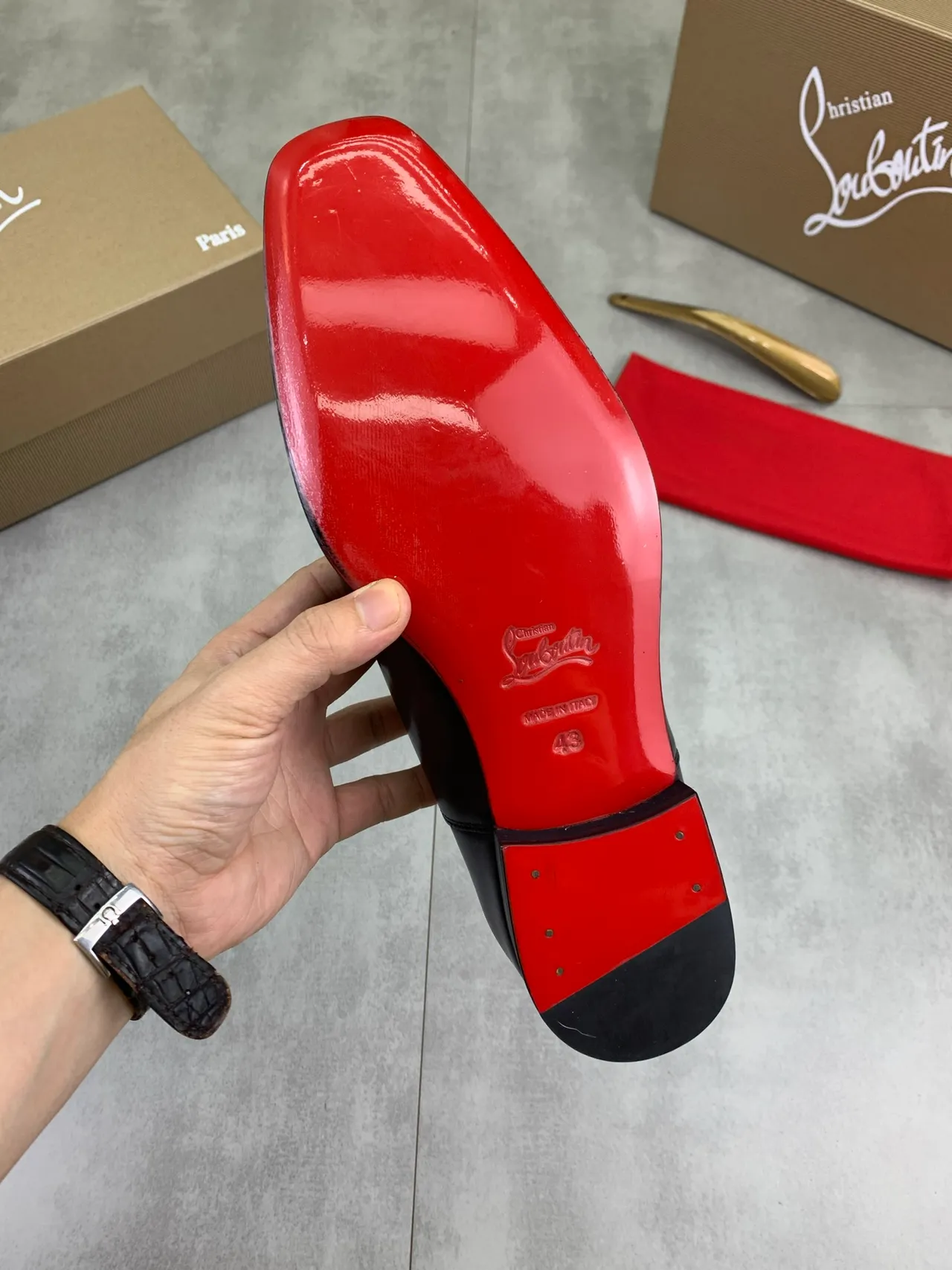 Christian Louboutin Cap-Toe Glossy Black Leather Oxford Shoes