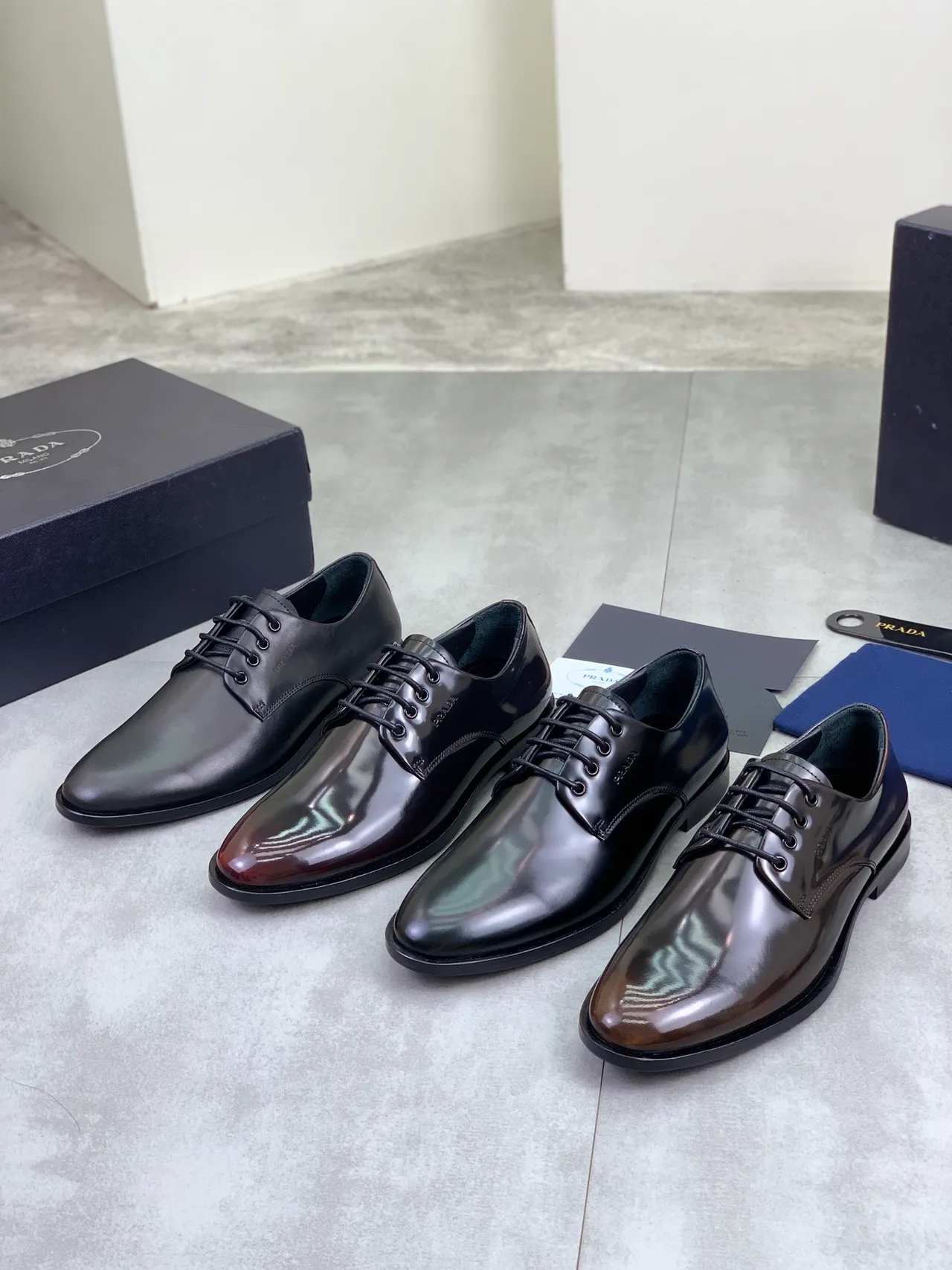 Prada Cap-Toe Smooth Leather Black Oxford Shoes