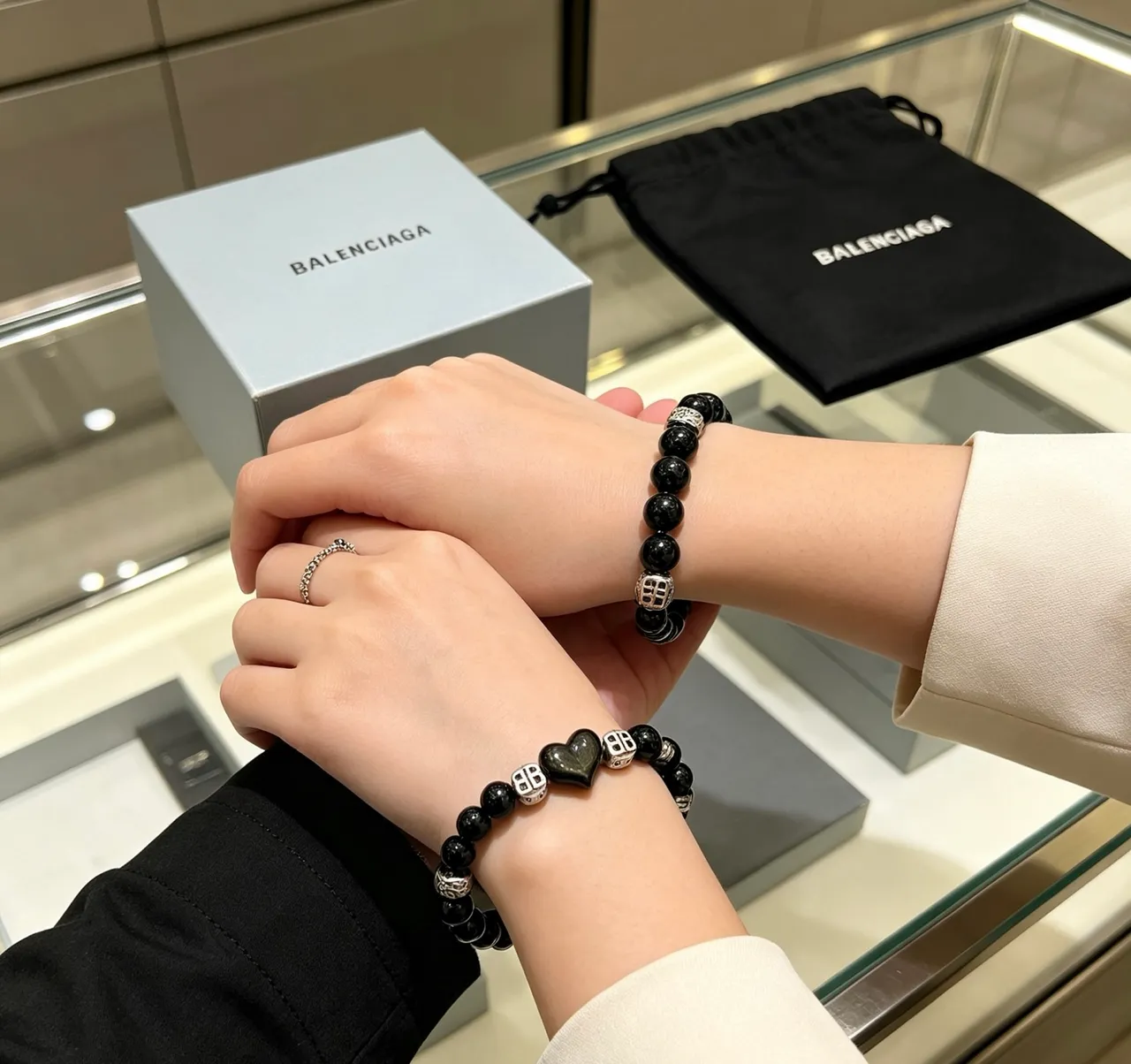 Balenciaga Black Bead and BB Charm Bracelet