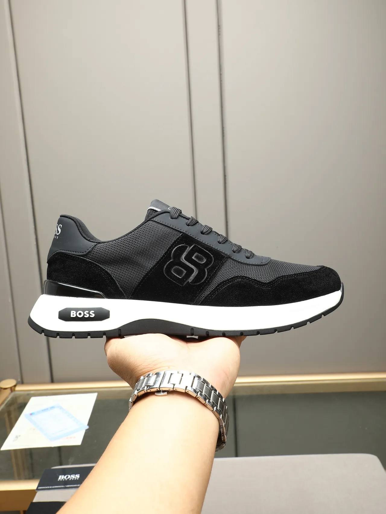 Hugo Boss Black Suede and Mesh Embossed Logo Lifestyle Sneakers
