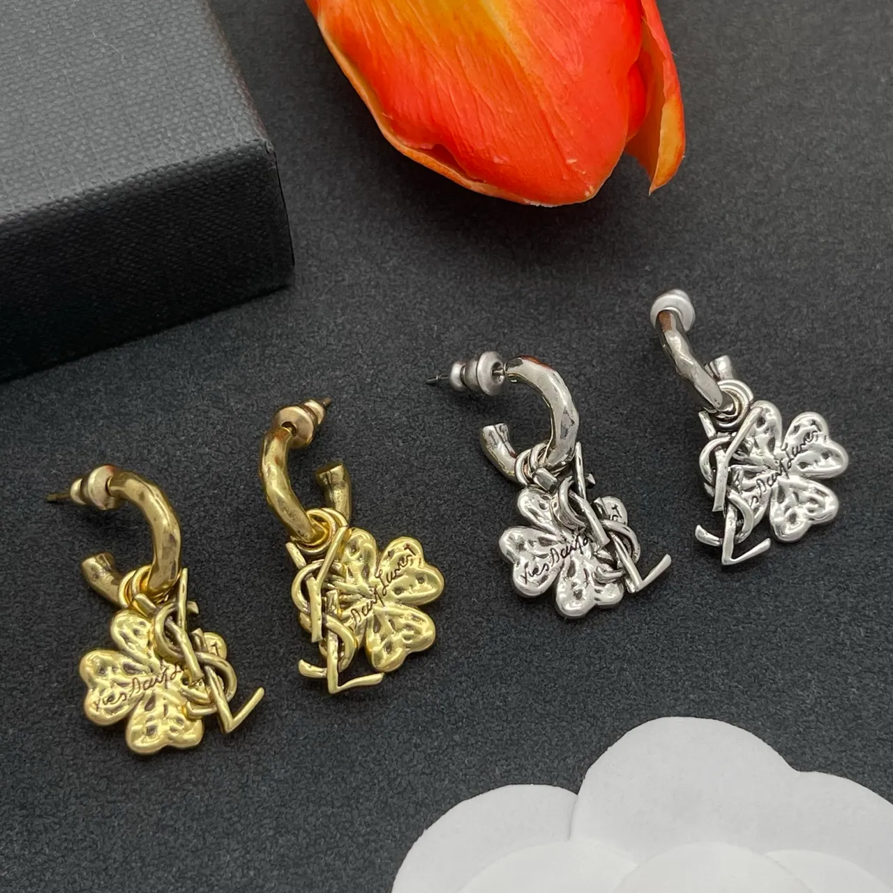 Saint Laurent Monogram Clover Gold-Tone Earrings