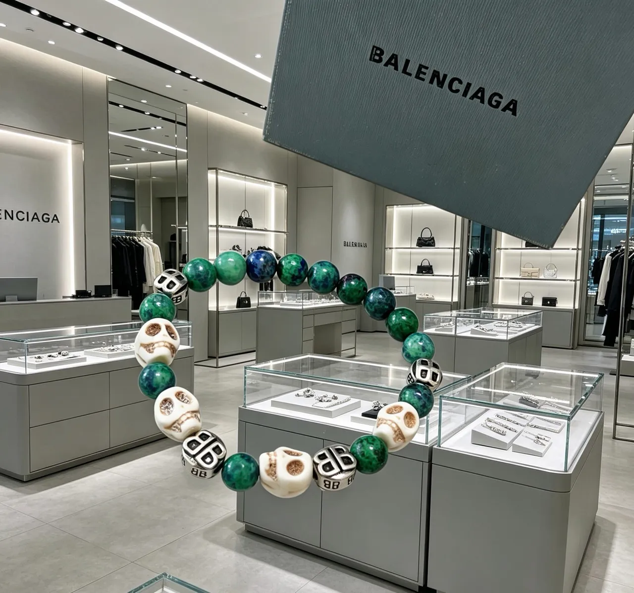 Balenciaga Skull and BB Logo Beaded Bracelet