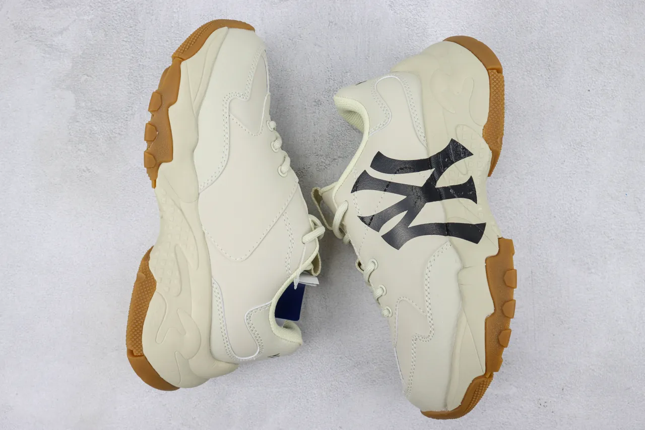 New Era Beige Black Sole Leather-and-Mesh Upper Chunky Sneakers