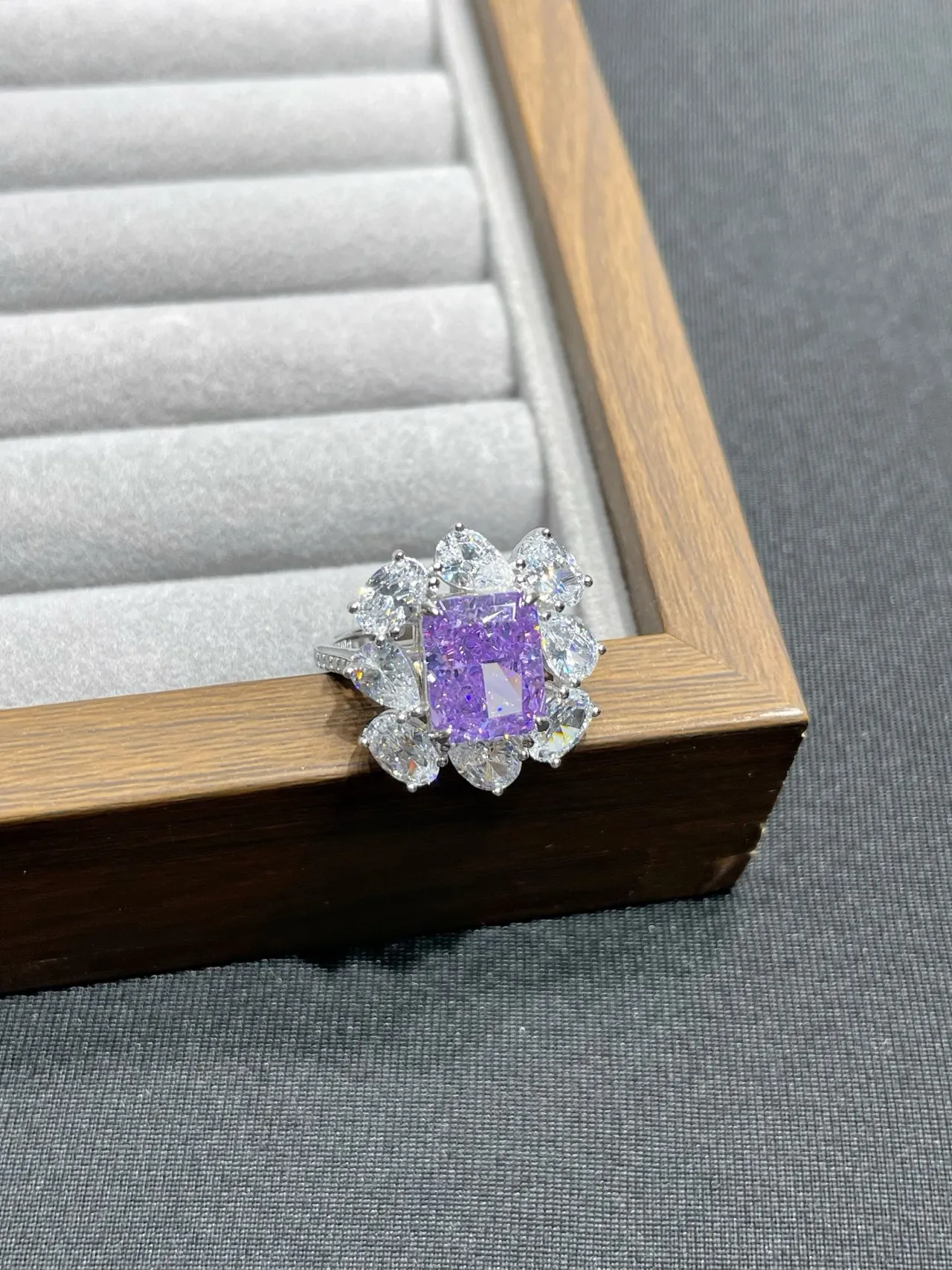 Purple Square Center Floral Cluster Earrings