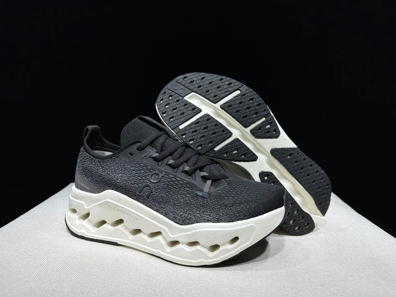 On Cloudmonster Black and Off-White Running Shoes