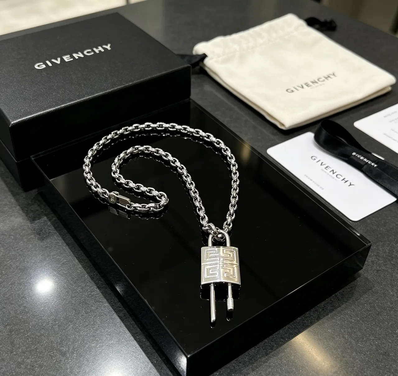 Givenchy Pandora Lock Silver-Toned Padlock Pendant Necklace