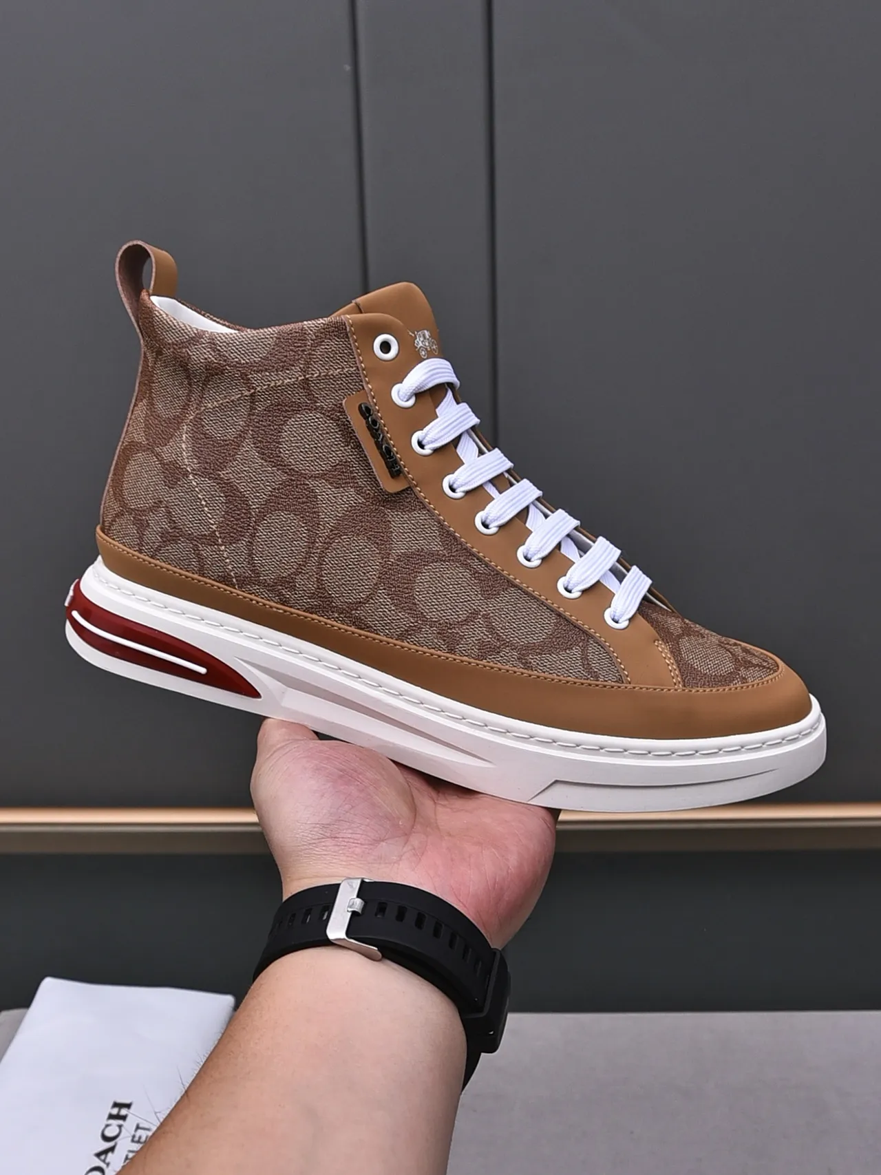 Coach High-Top Monogram Canvas and Leather Sneaker