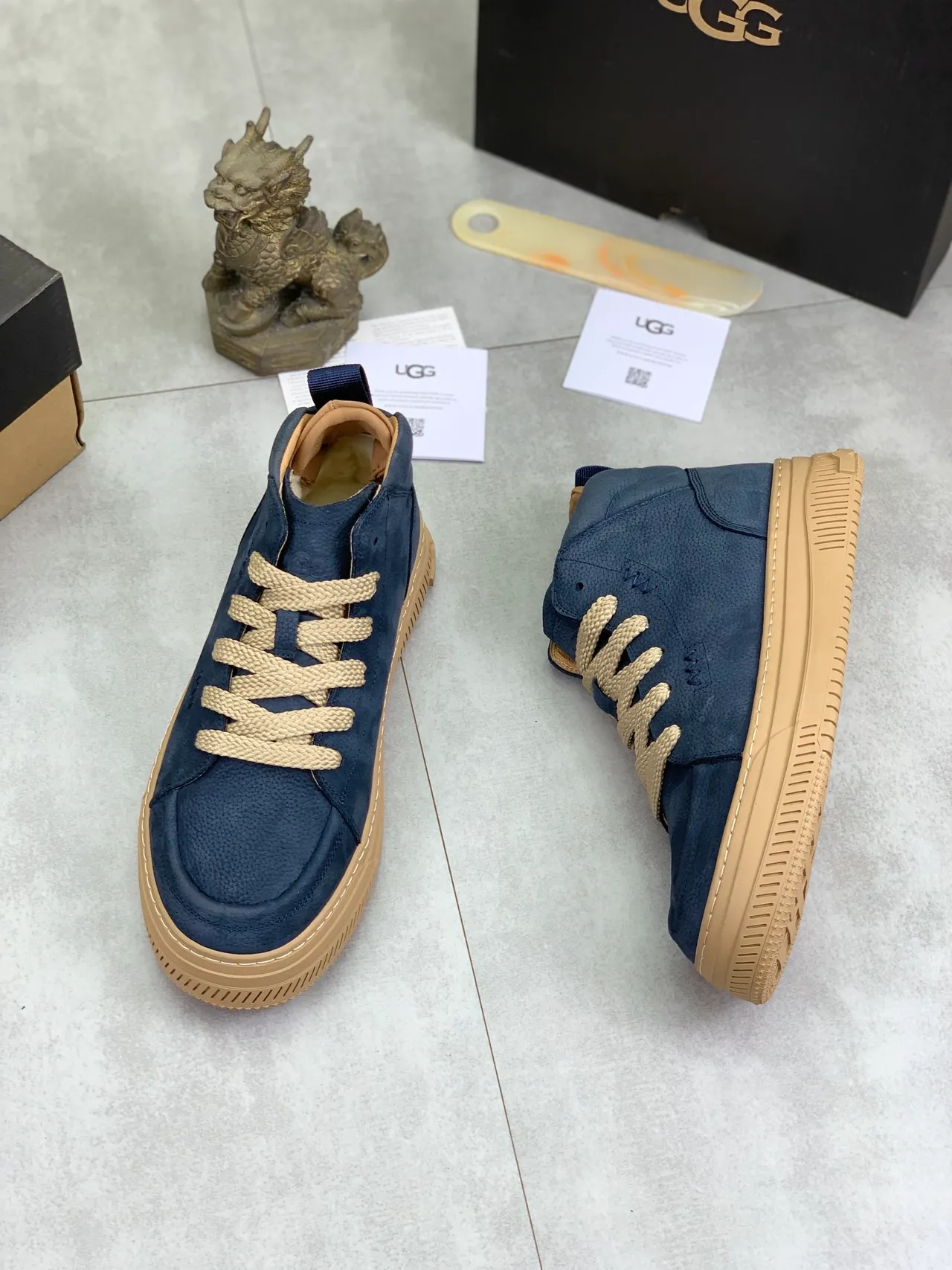 UGG Navy Suede High-Top Platform Sneakers