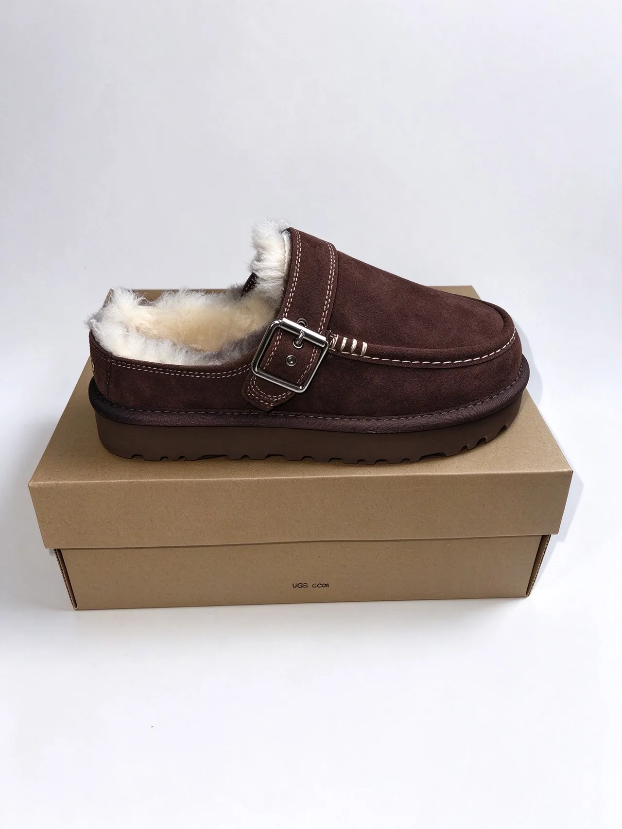 UGG Brown Beige Suede Upper Shearling-Lined Loafer