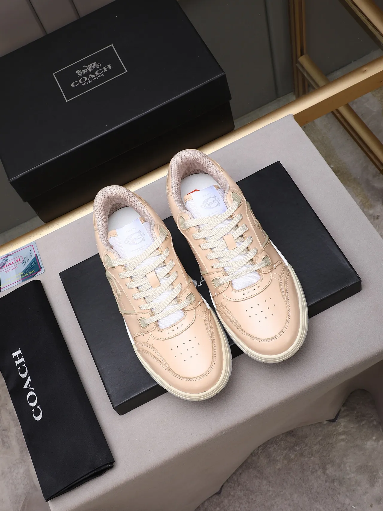 Coach Lifestyle Sneaker Beige Leather Embossed C Logo Sneakers