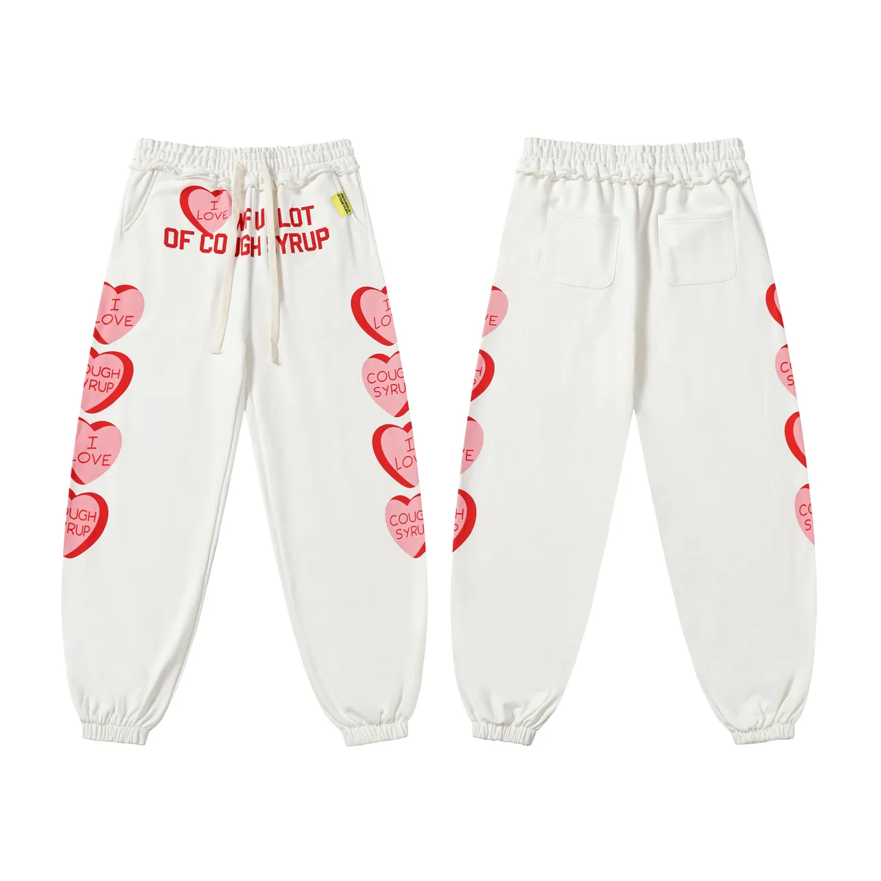 White Heart Print Cuffed Sweatpants