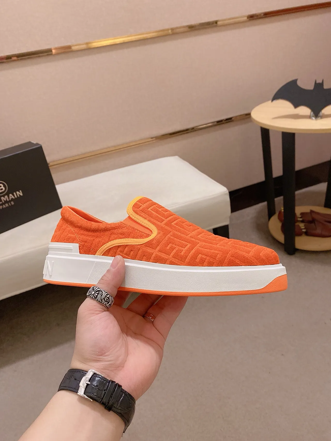 Balenciaga Speed Trainer Orange Embossed Monogram Slip-On Lifestyle Sneakers