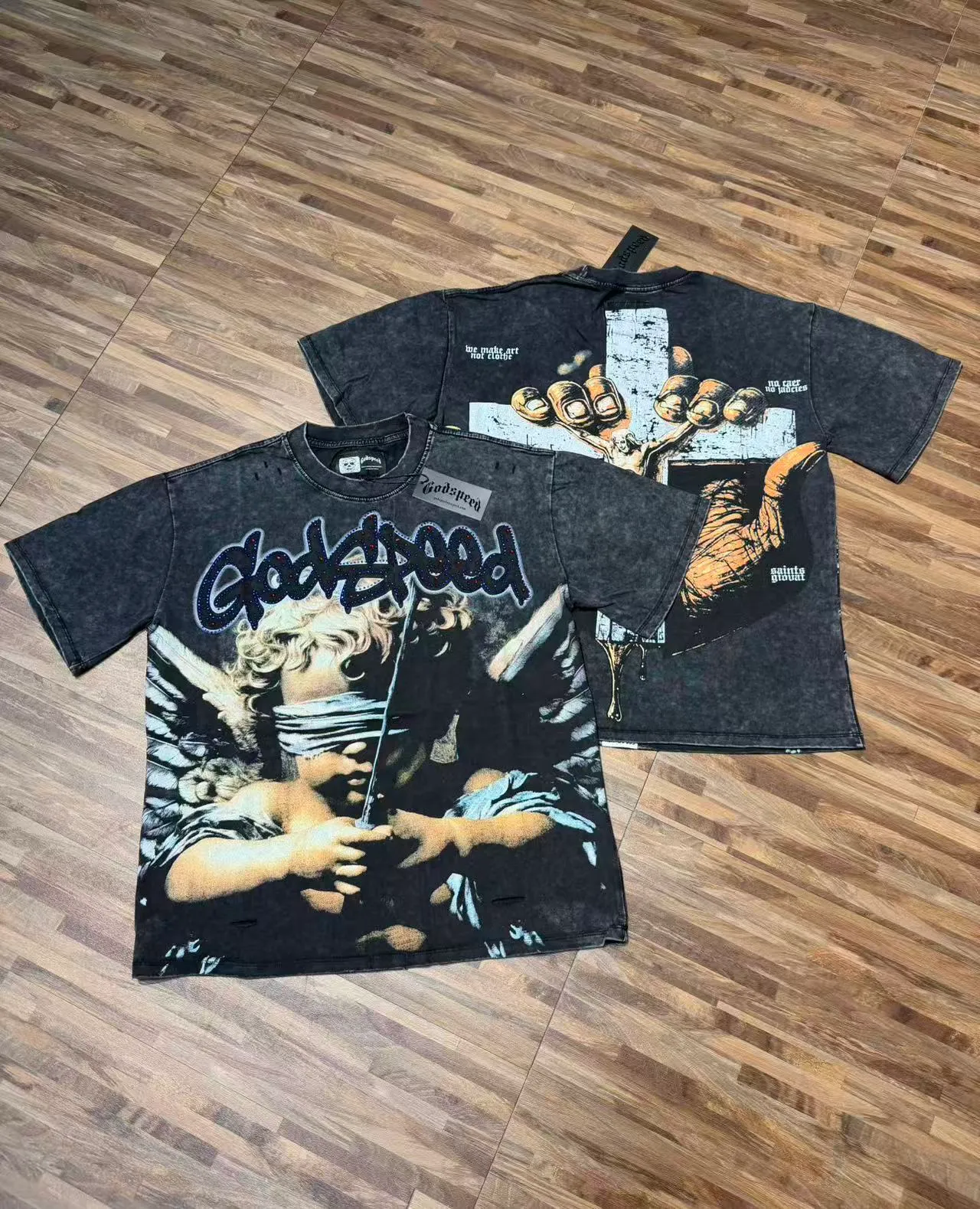 Godspeed Distressed Black Graphic Print T-Shirt