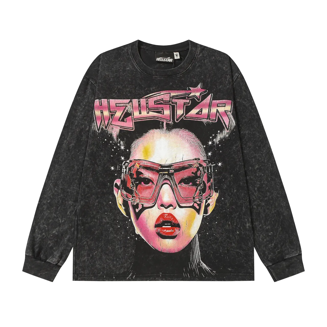 Hellstar Graphic-Print Acid-Wash Long-Sleeve T-Shirt