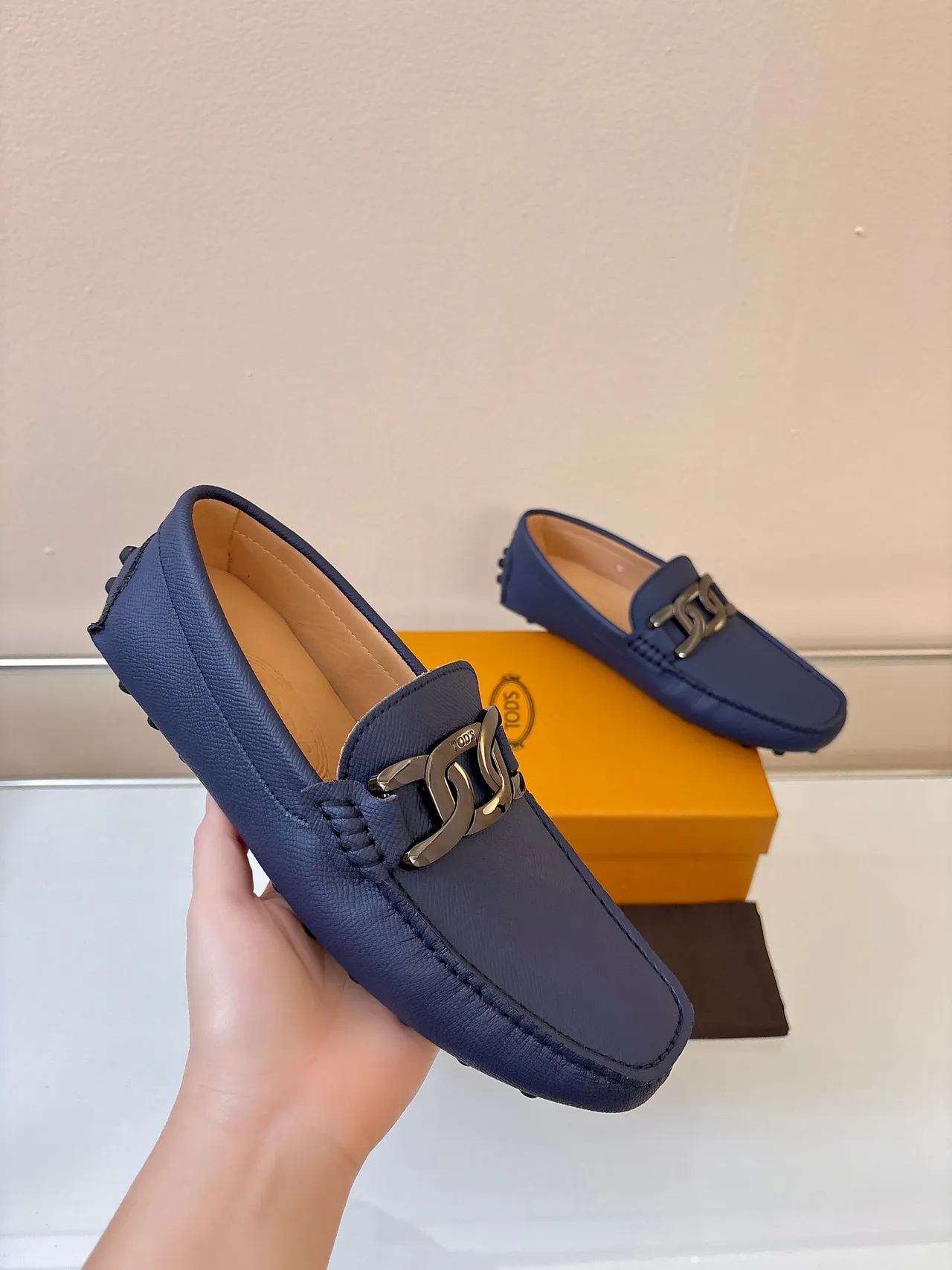 Tod's Horsebit Loafer Navy Blue Pebble-Sole Leather Loafers