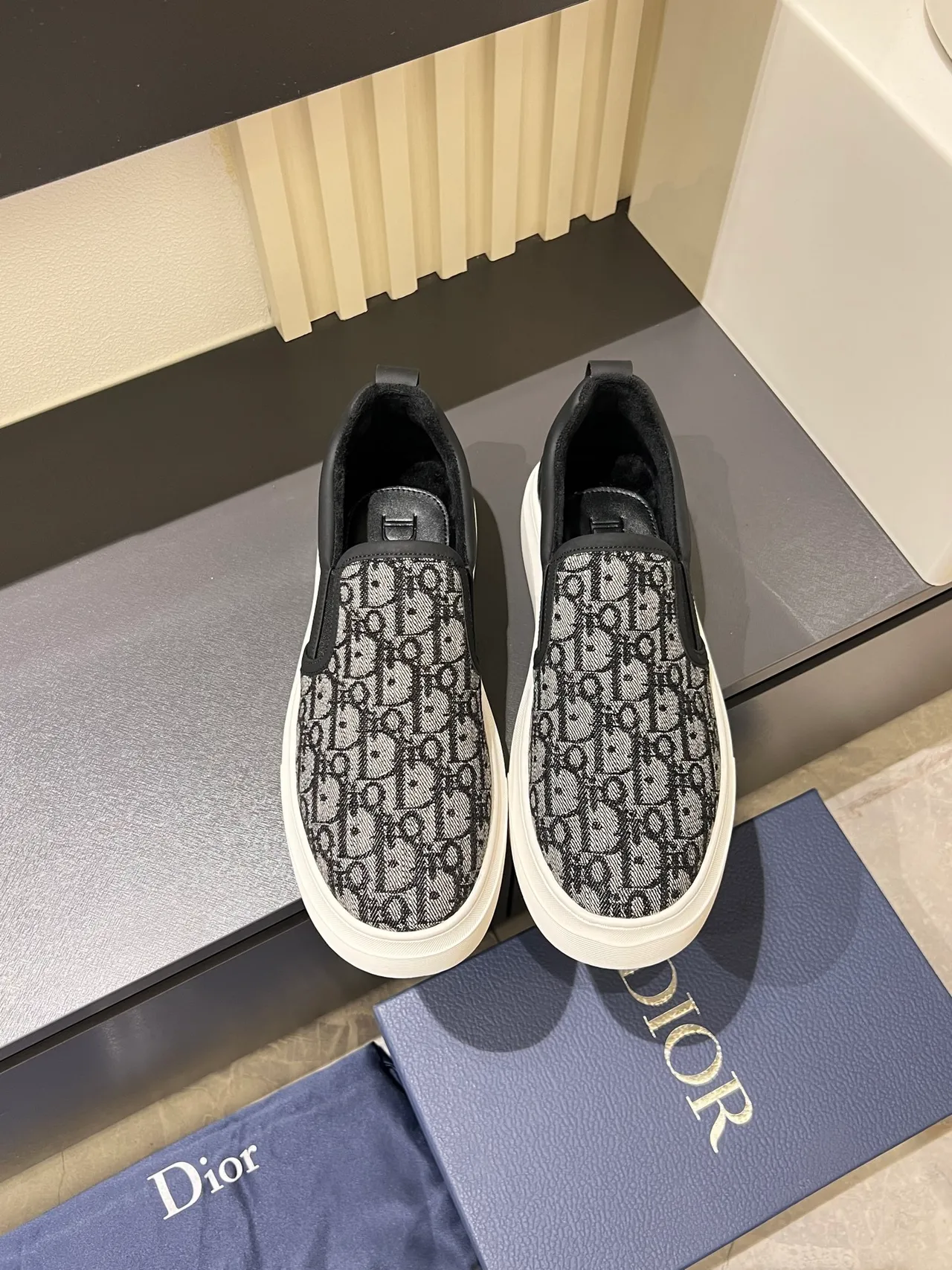 Dior Black White Monogrammed Textile Upper Leather Heel Counter Lifestyle Sneakers