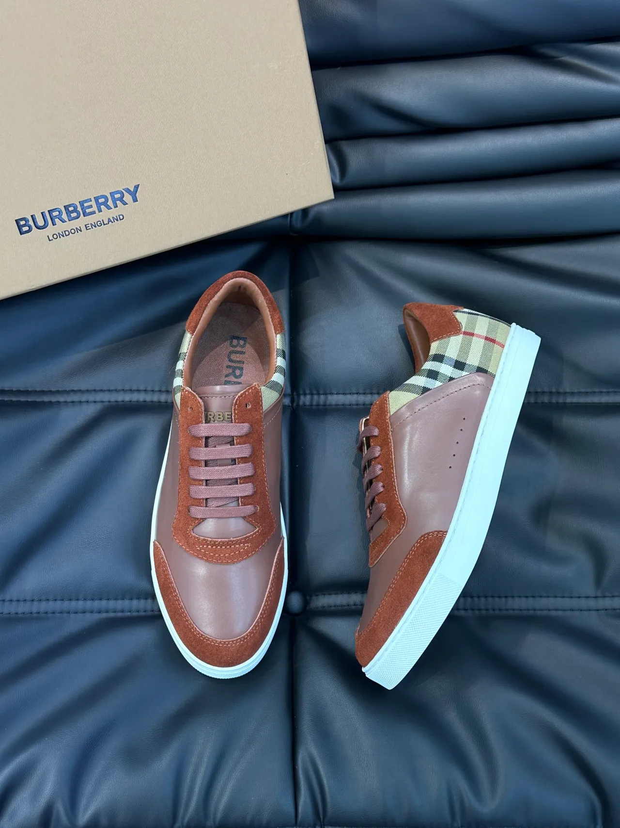 Burberry Brown Beige Low-Top Leather-Suede Hybrid Lifestyle Sneakers