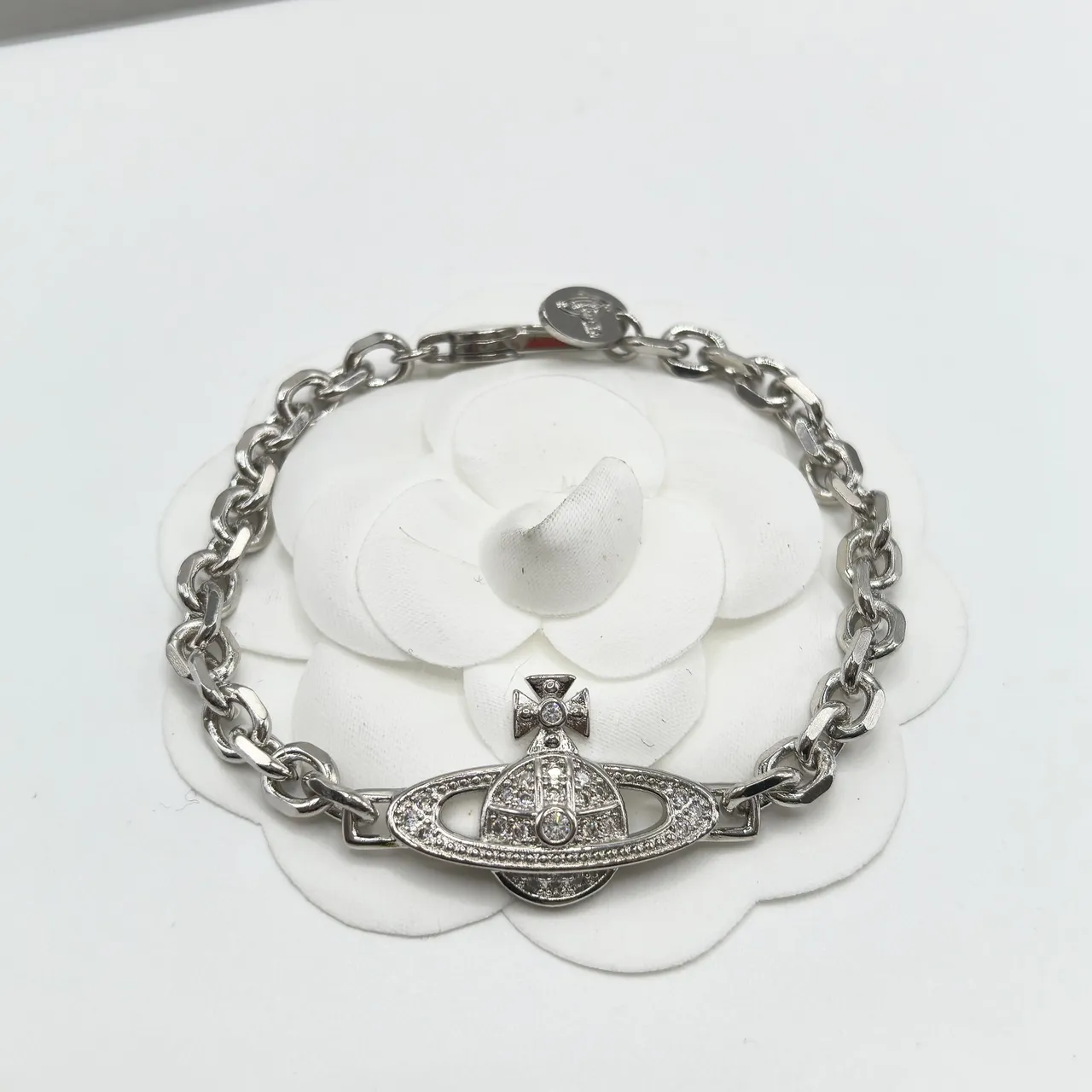 Vivienne Westwood Classic Orb Pavé Crystal Silver Chain Bracelet