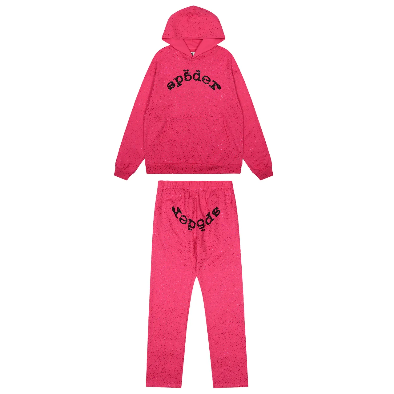 Sp5der Red Perforated Fabric Texture Arched Embroidered Logo Tracksuit