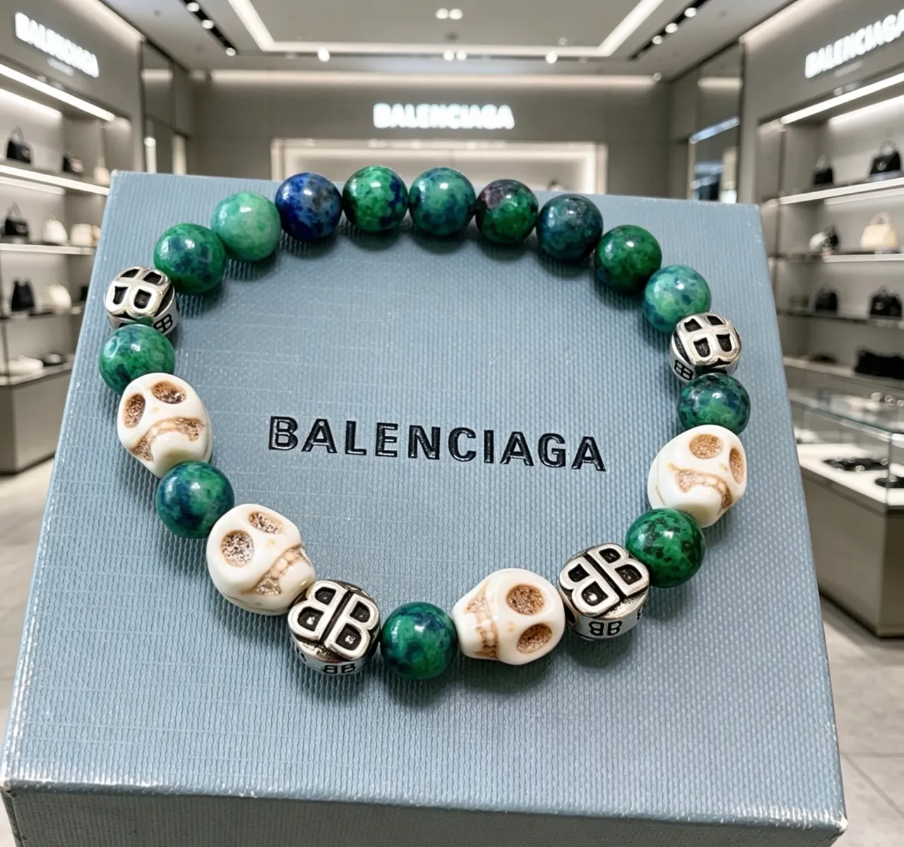 Balenciaga Skull and BB Logo Beaded Bracelet