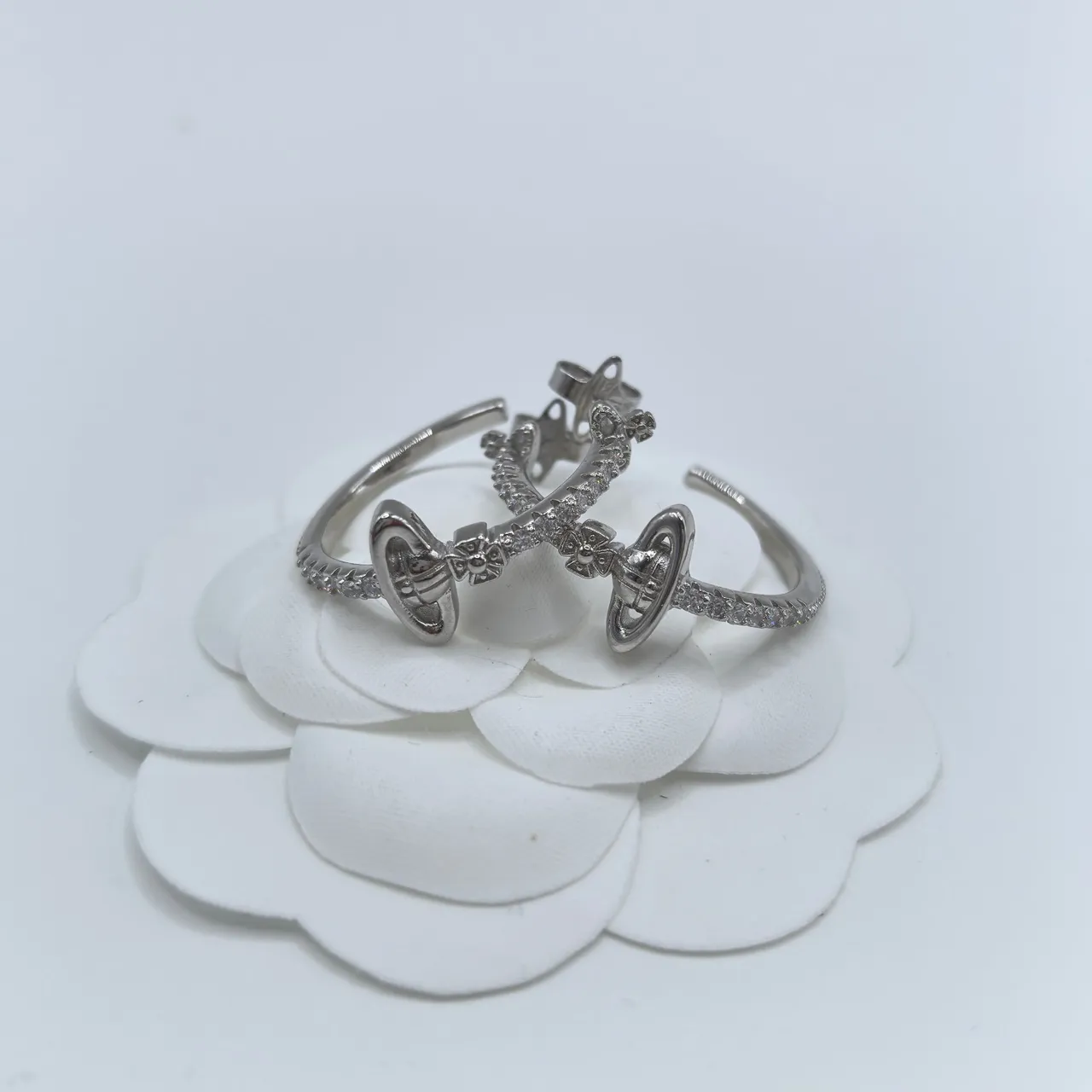 Vivienne Westwood Orb Gold Silver Motif Pavé-Set Stones Earrings