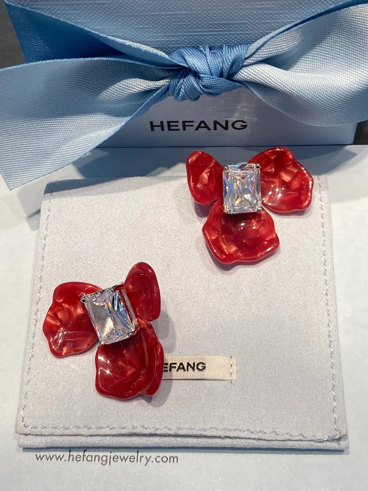 Alexander Wang Red Transparent Floral Motif Glossy Resin Petals Earrings
