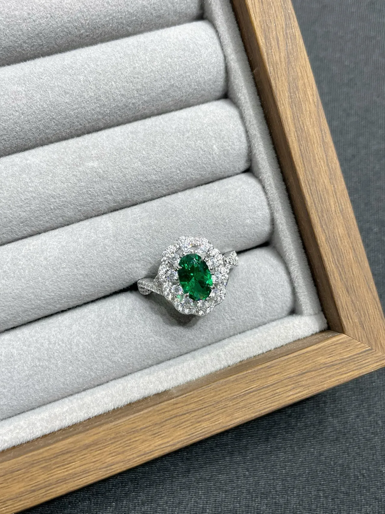 Green Silver Oval-Cut Center Stones Pavé Halo Surround Earrings