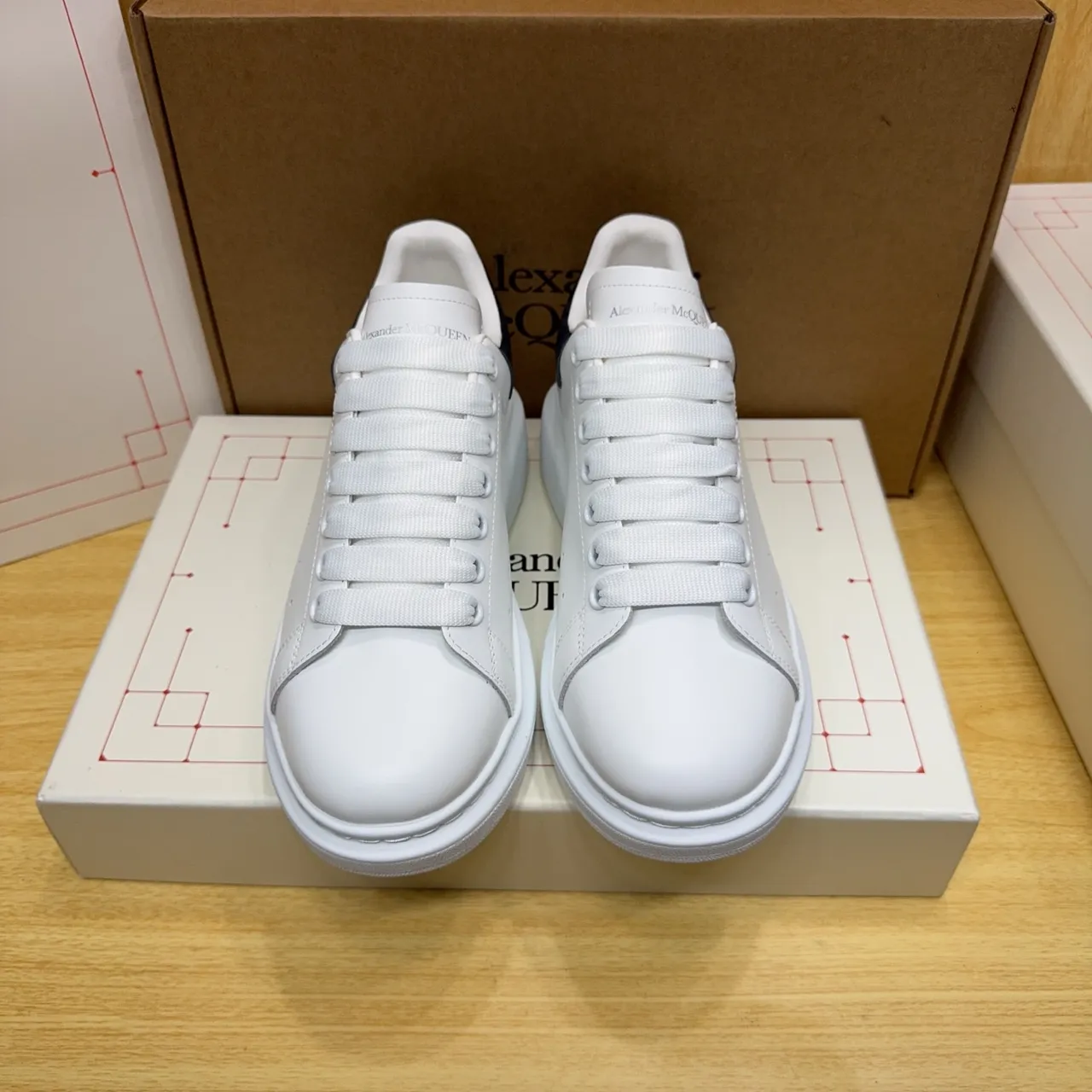 Alexander McQueen Oversized Sneaker White Navy Platform Sole Perforated Toe Lifestyle Sneakers
